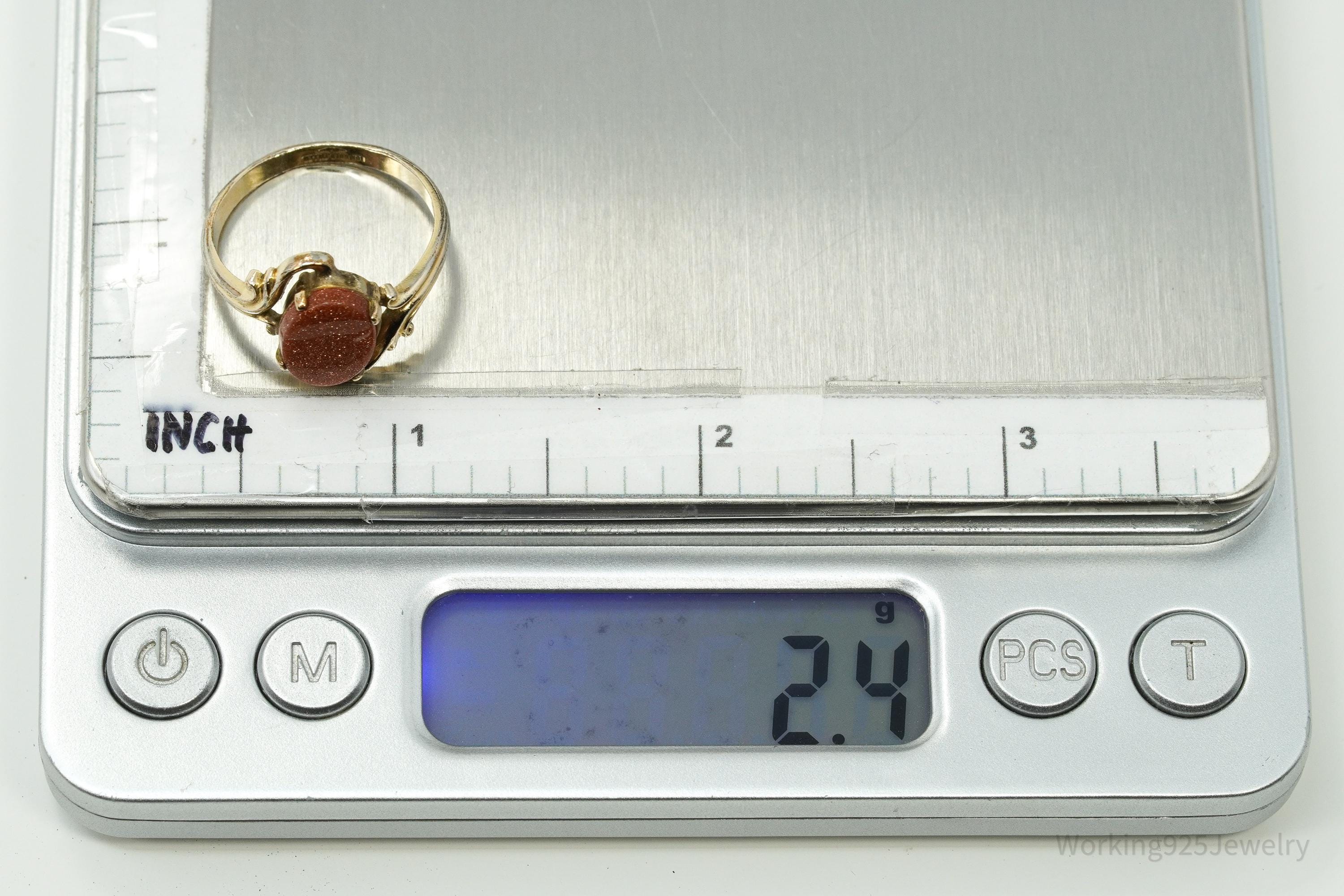 Antique Designer Clark & Coombs Goldstone 10K Gold Filled Ring Size 8.25