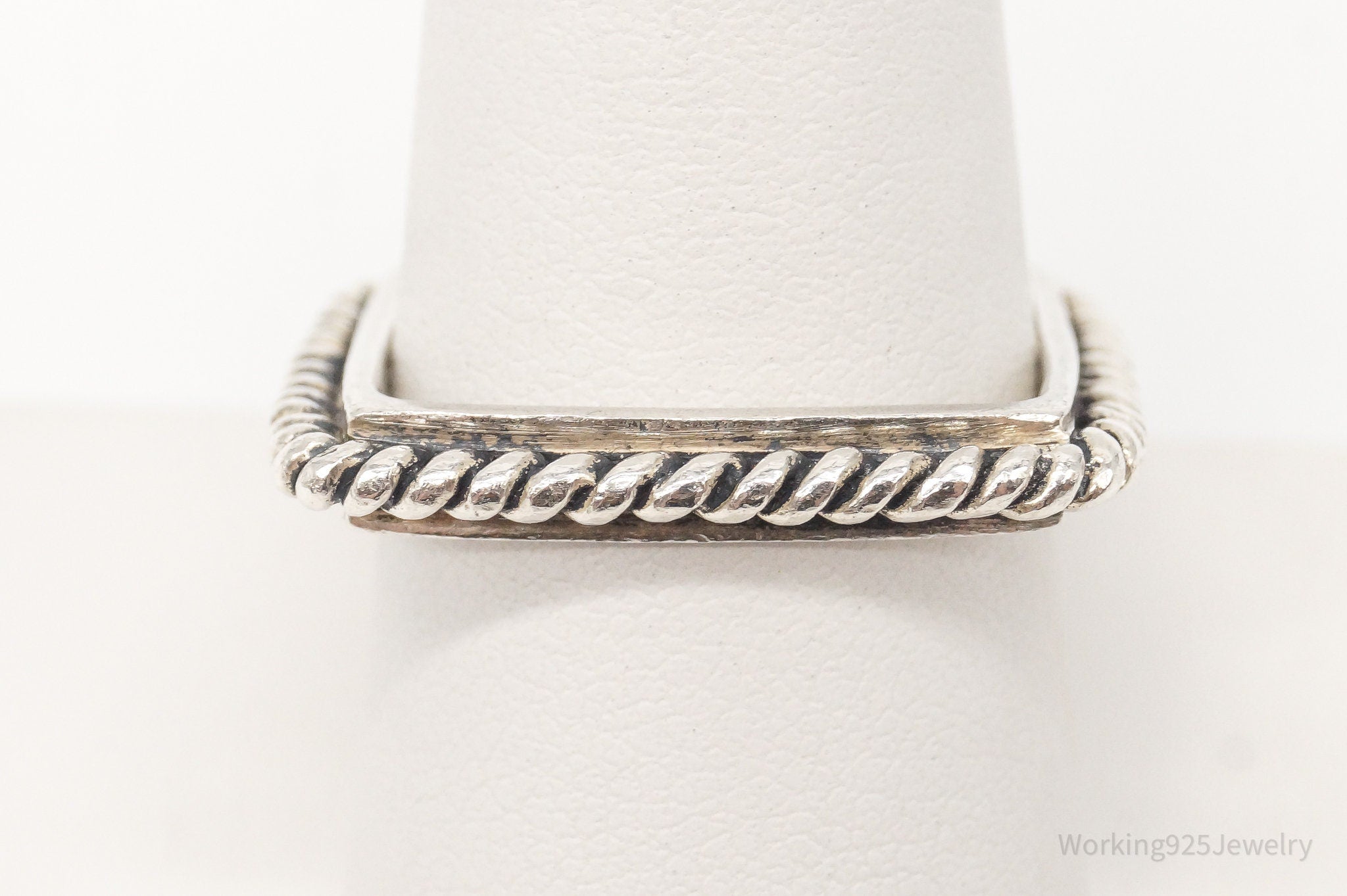 Vintage Twist Rope Sterling Silver Square Ring - Size 9.25