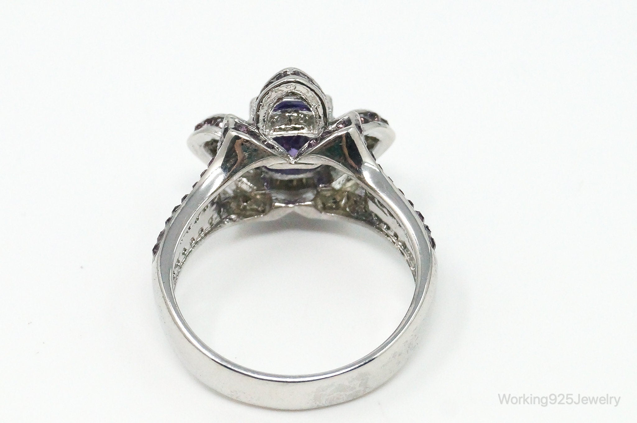 Vintage Purple Cubic Zirconia Amethyst Sterling Silver Ring - Size 10