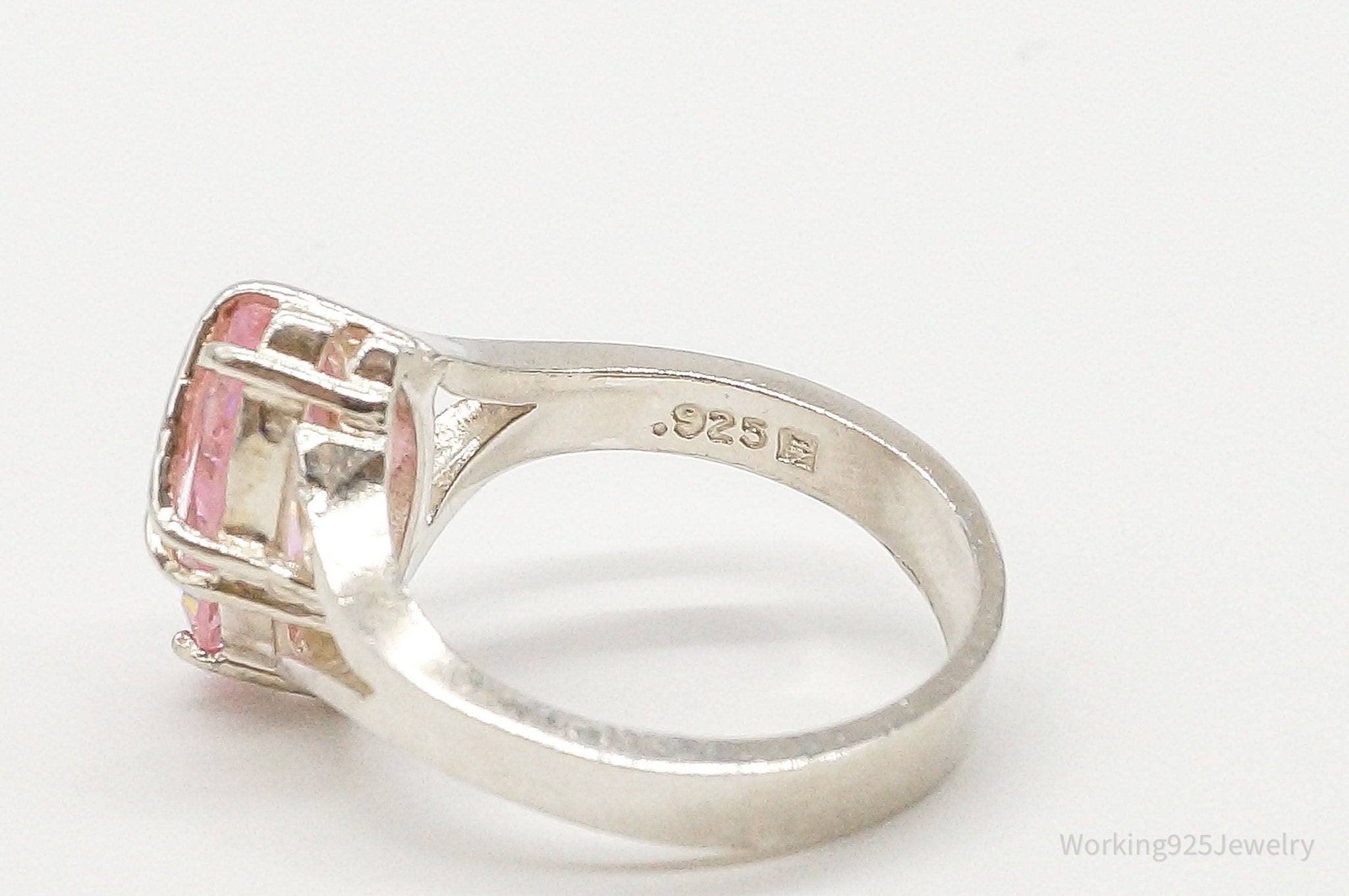 Vintage Pink Cubic Zirconia Sterling Silver Ring - Size 7