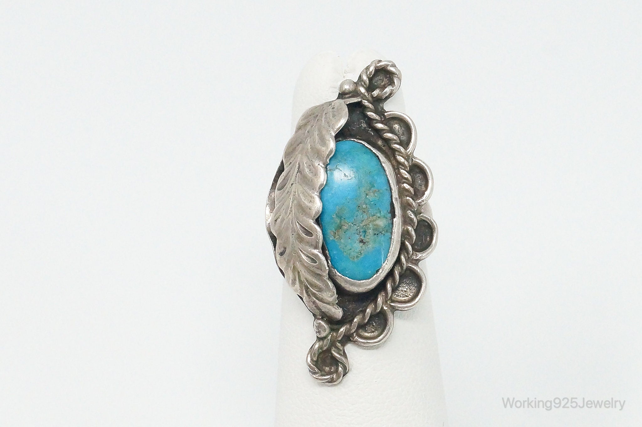 Vintage Native American Turquoise Unsigned Sterling Silver Ring - Size 4.75