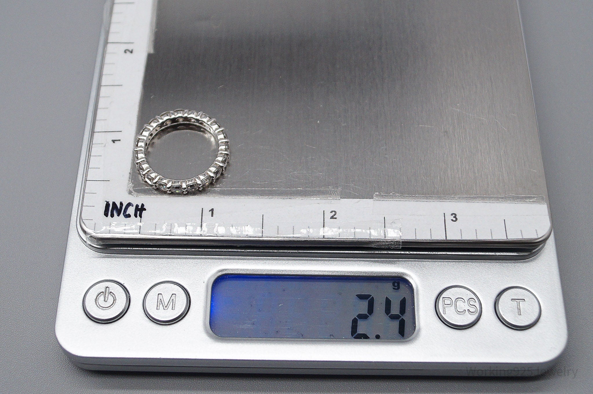 Vintage Cubic Zirconia Platinum Clad Sterling Silver Ring - Size 5