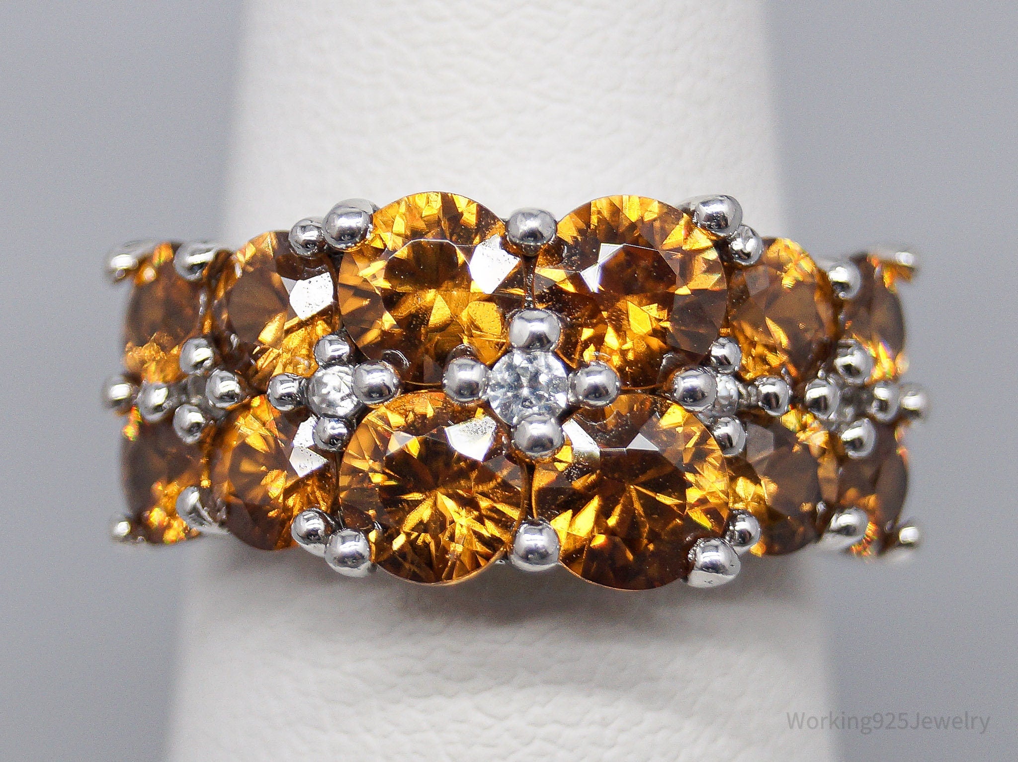 Vintage Citrine & Cubic Zirconia Sterling Silver Ring - Size 6