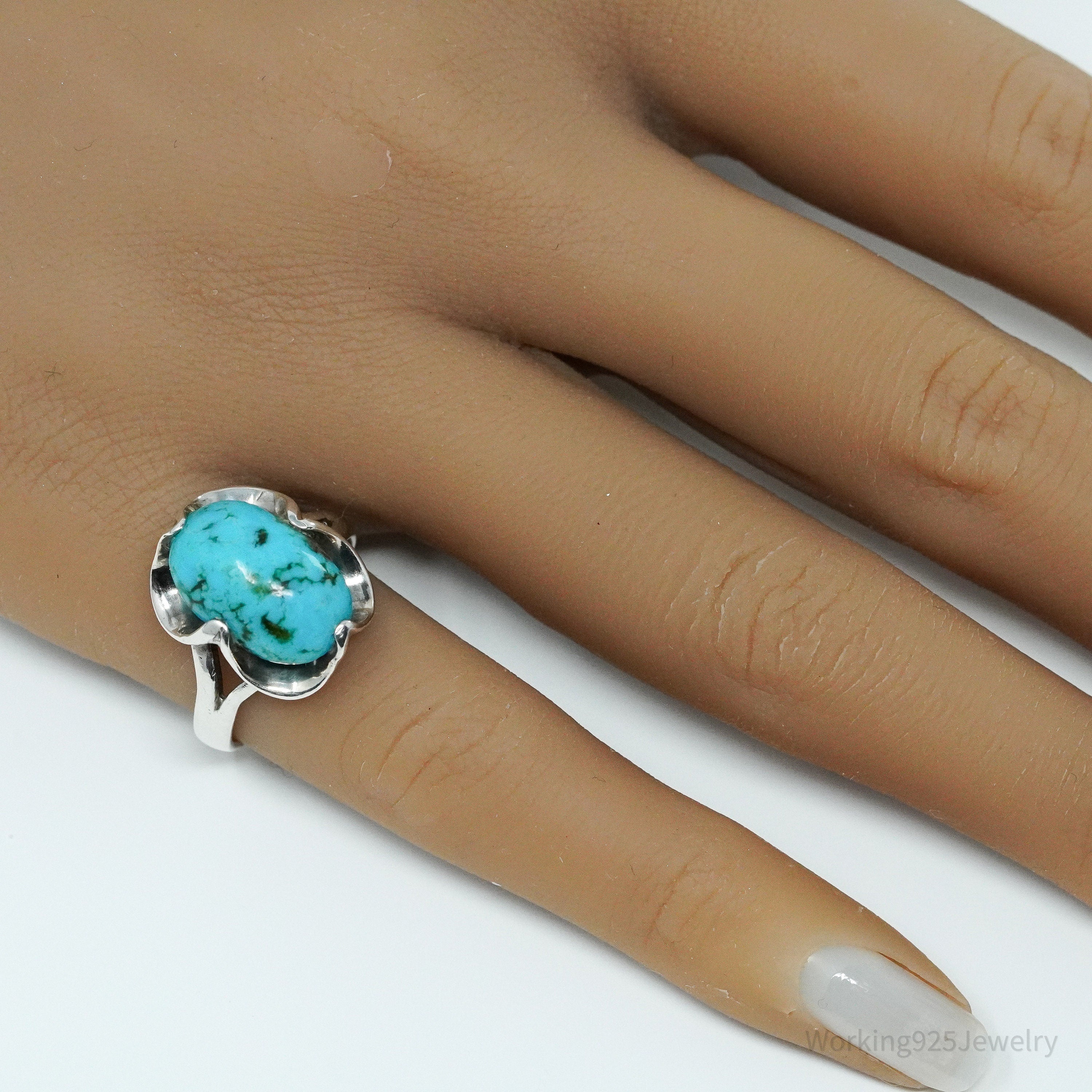 Vintage Western Turquoise Sterling Silver Ring - Size 6.75