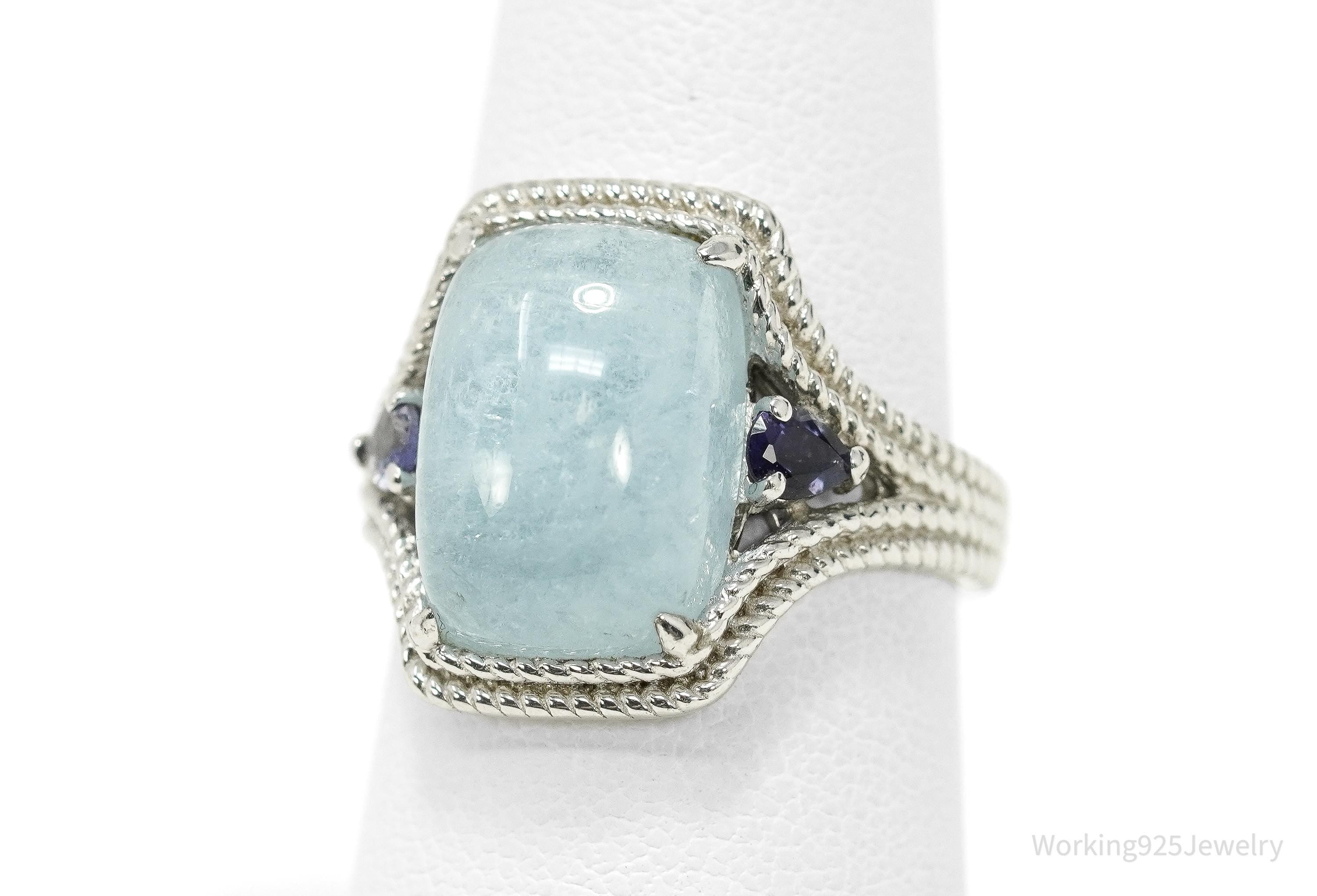 Vintage Sterling Silver Ring • Aquamarine & Tanzanite Accent Gemstones Size 7