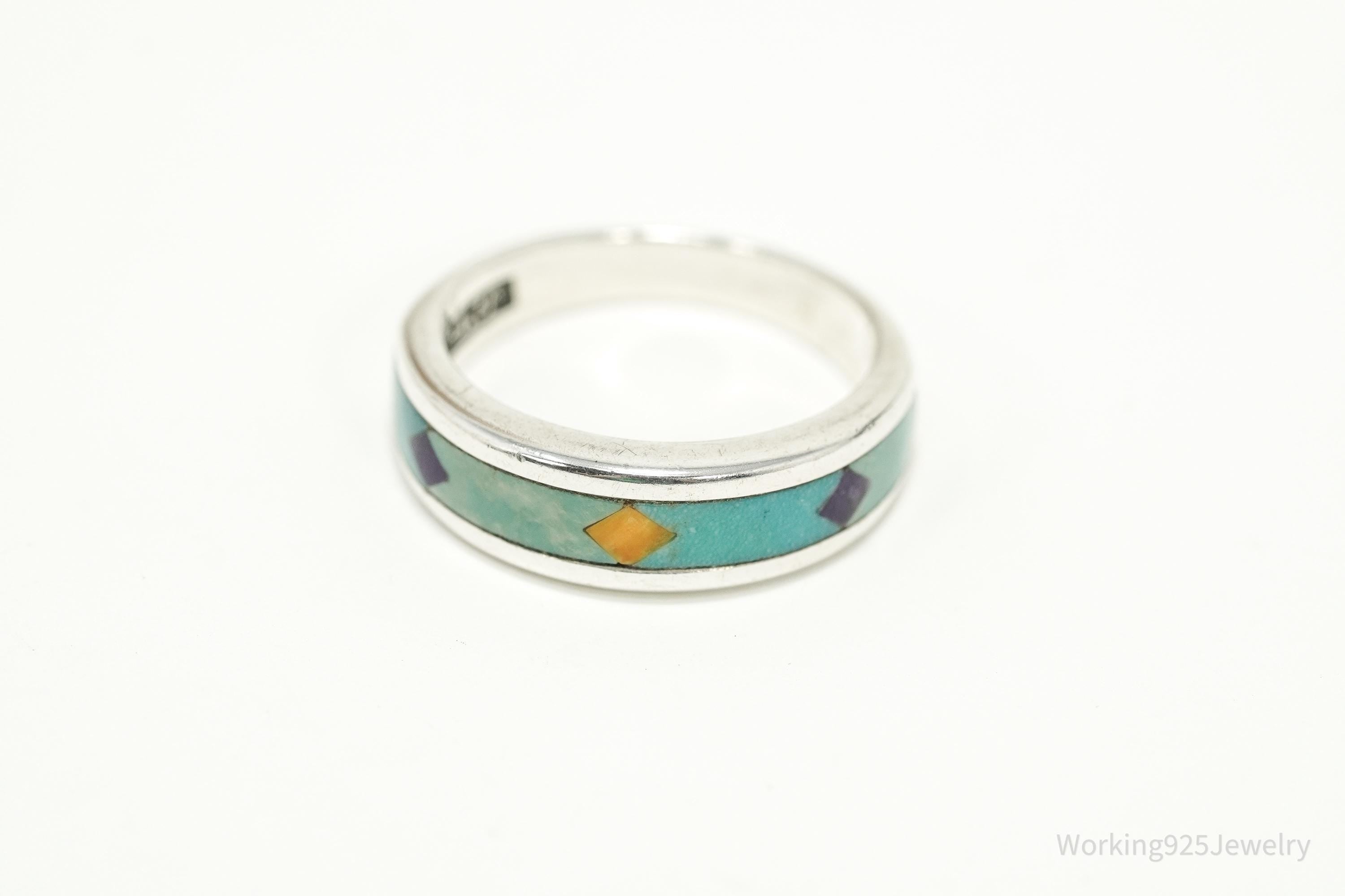 Vintage WJ Waldeck Johnson Sterling Silver Ring • Southwest Gem Inlay Sz 8