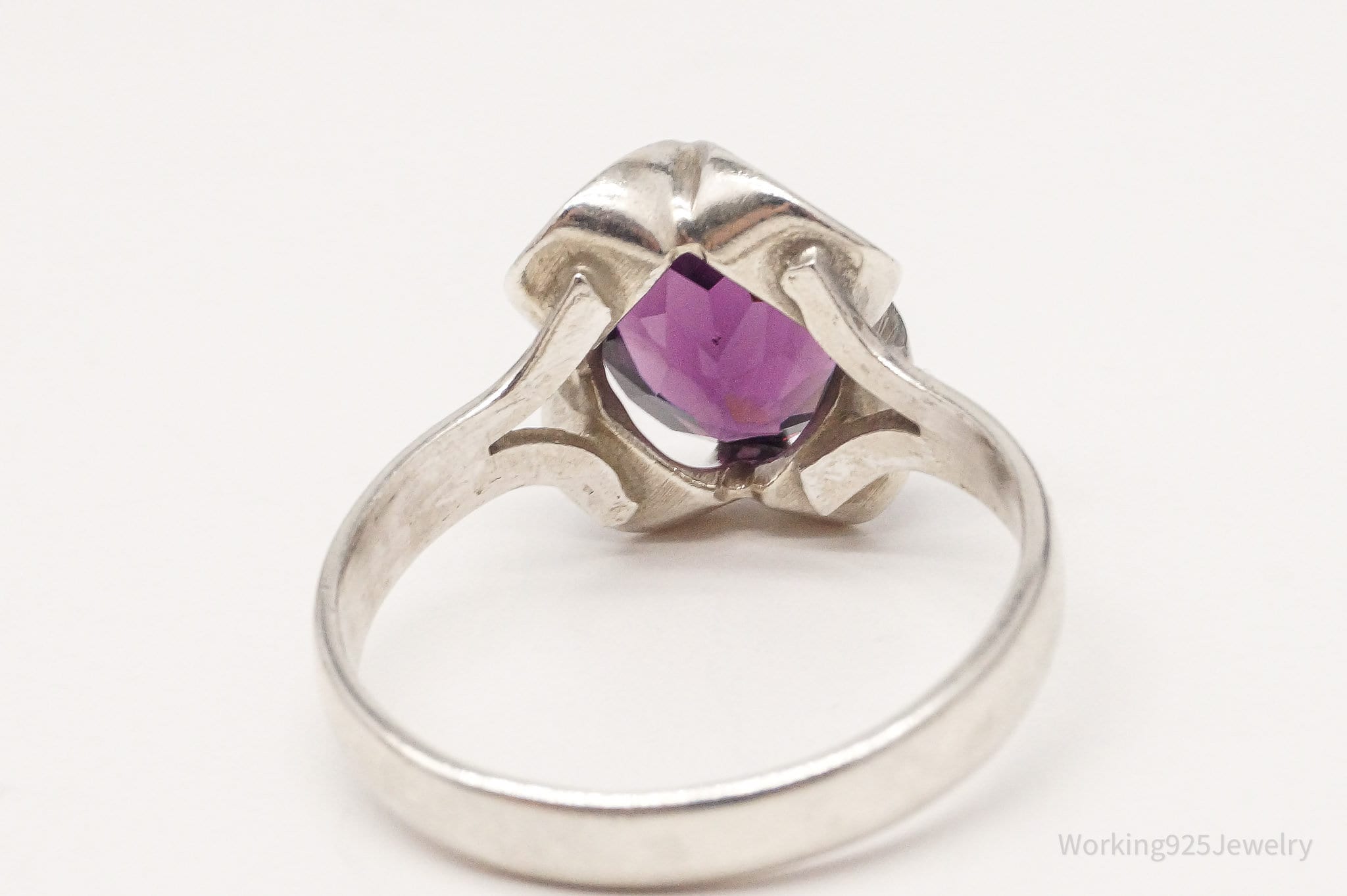 Vintage Mexico Sleek Purple Glass Stone Sterling Silver Ring - Size 8.25