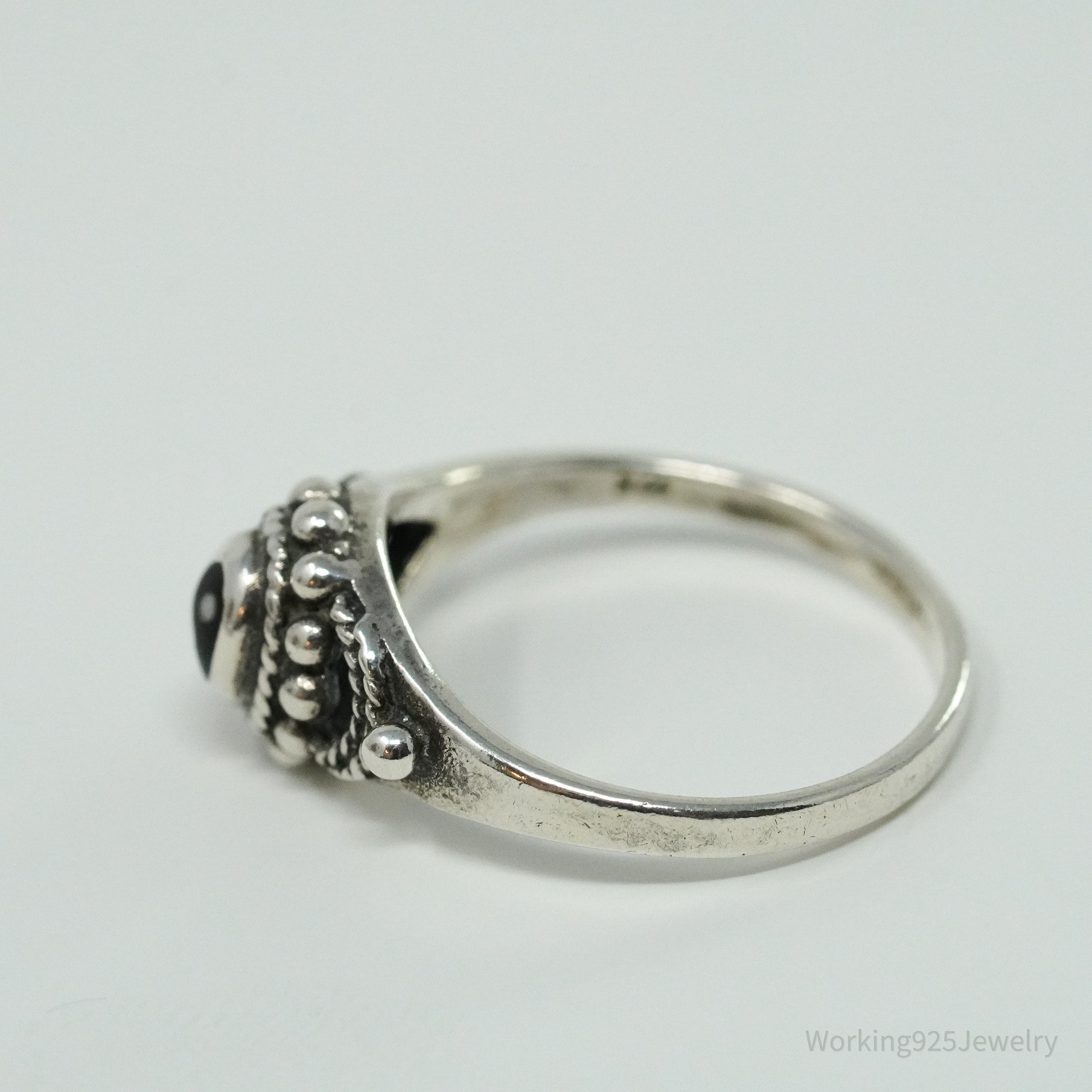 Vintage Black & White Onyx Yin Yang Sterling Silver Ring Size 5