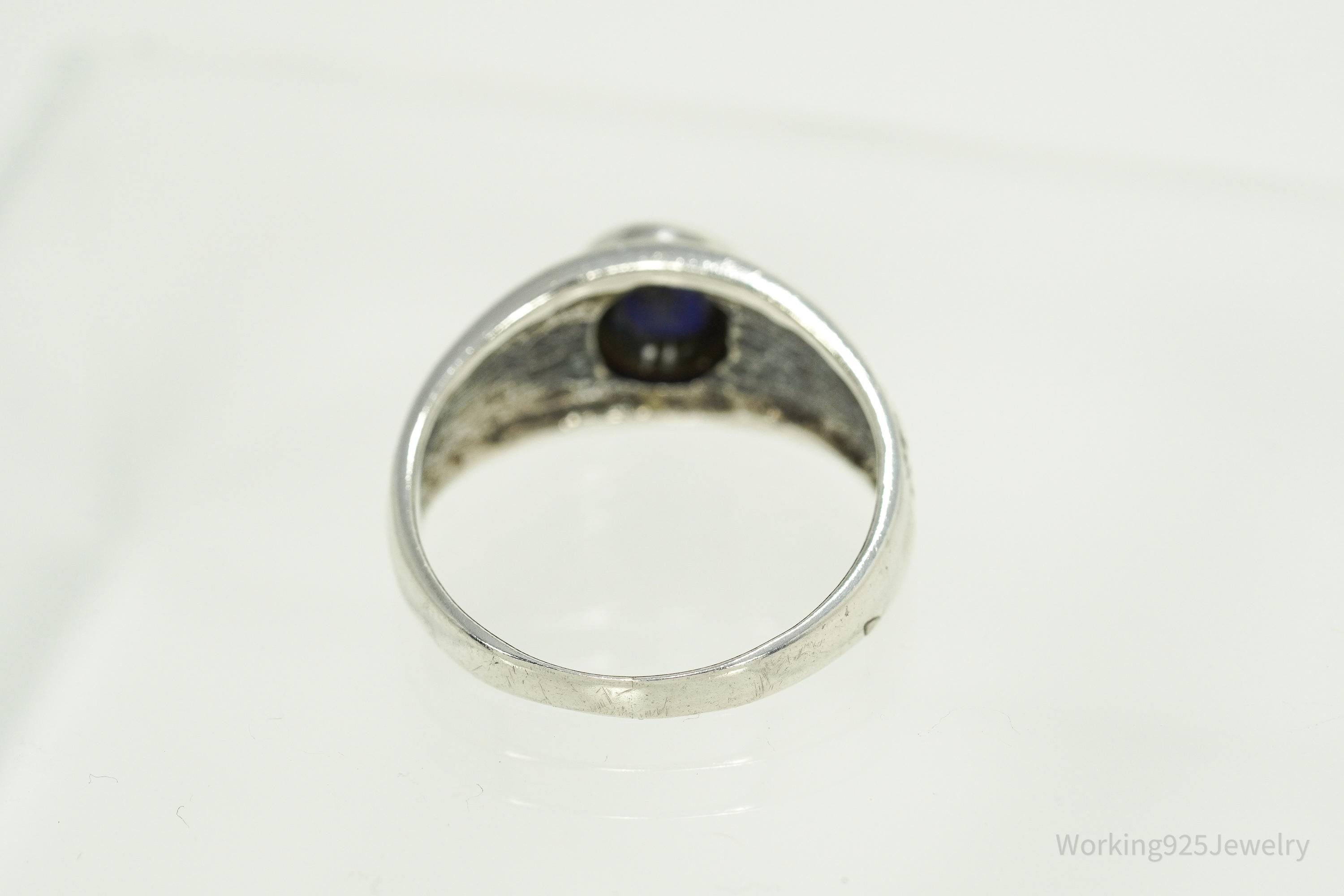 Vintage Lapis Lazuli Viking Style Sterling Silver Ring - Size 11.25