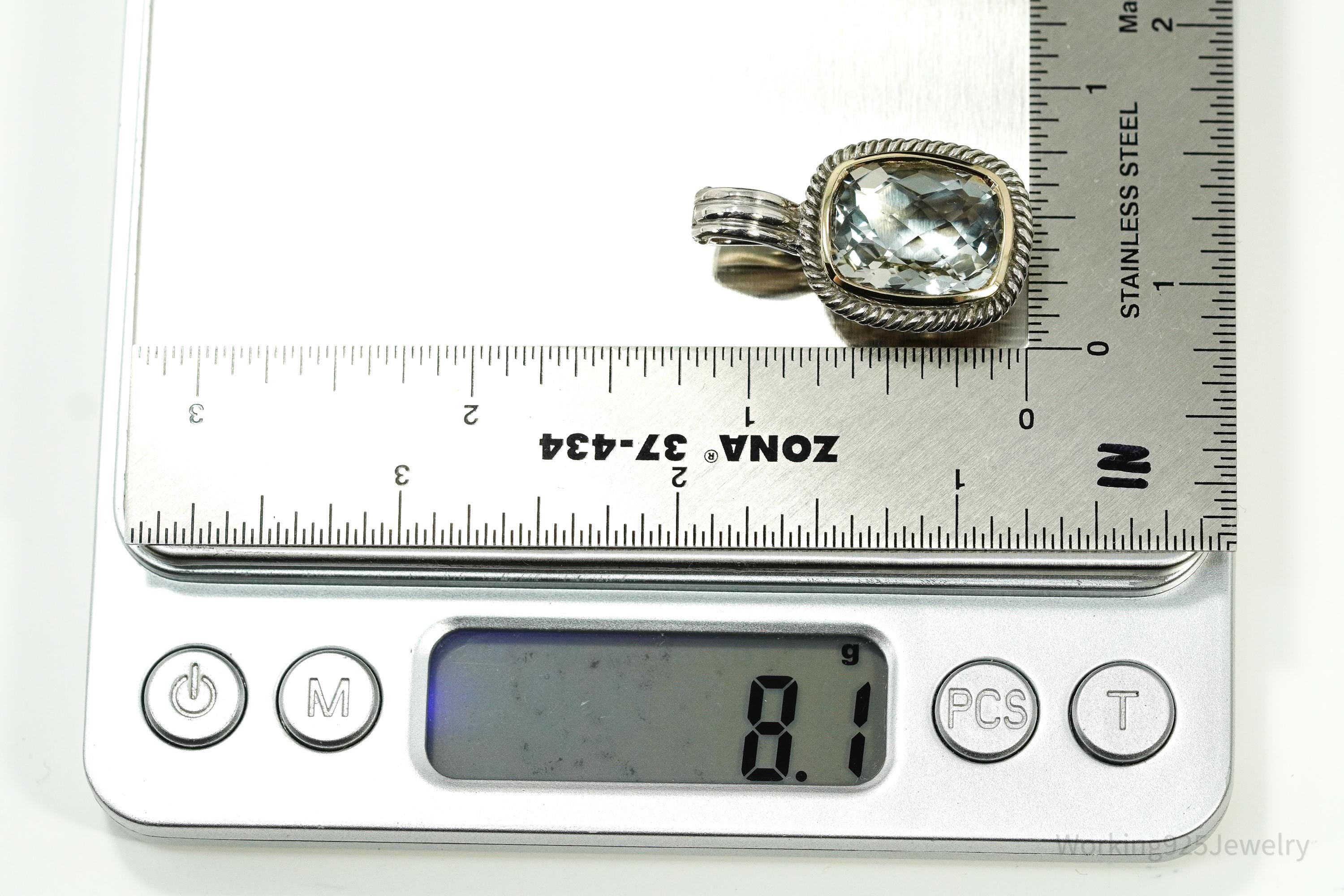 Vintage Prasiolite Gold Vermeil Sterling Silver Necklace Pendant