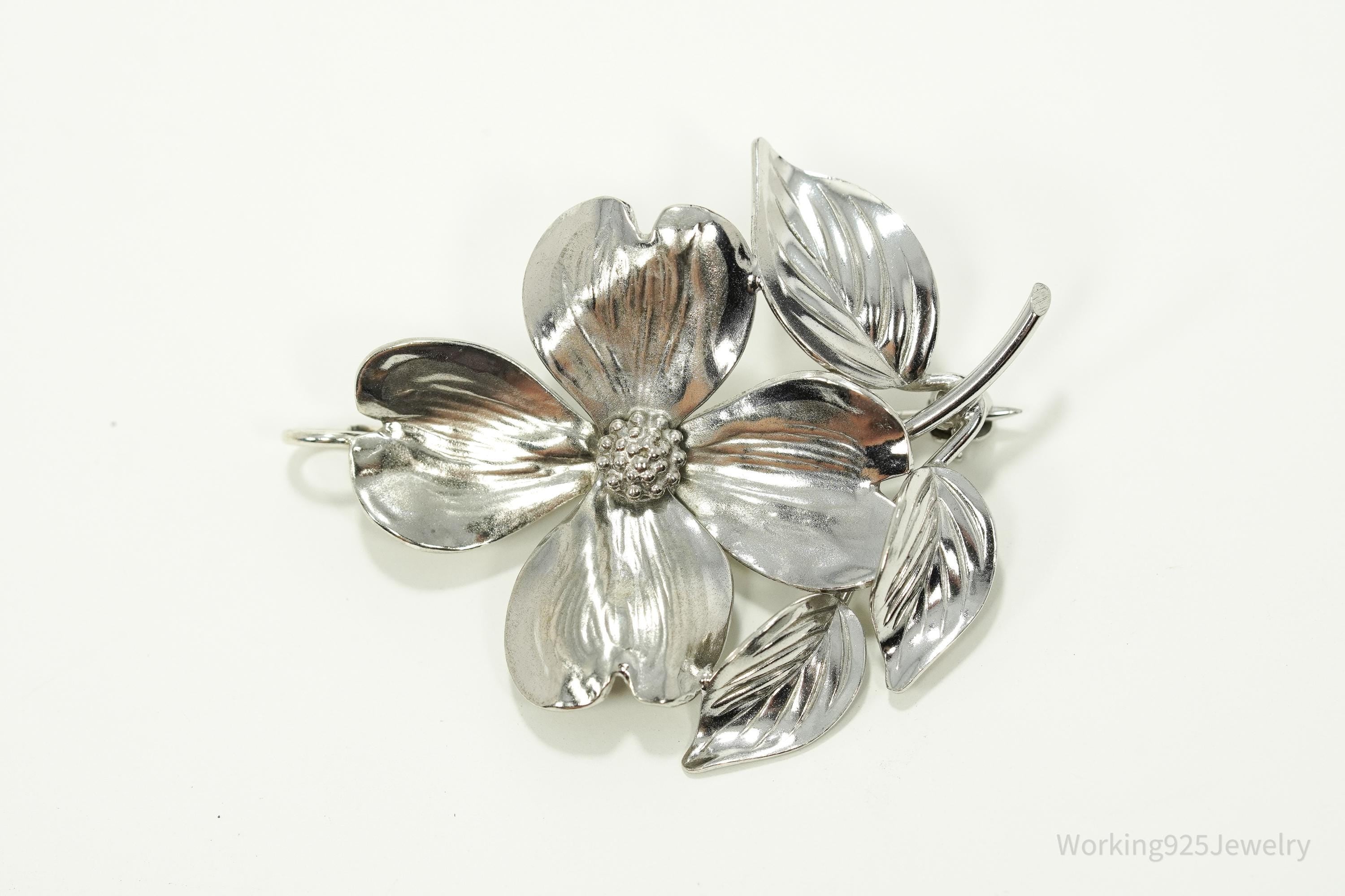 Vintage HSB Flower Sterling Silver Brooch Pin Pendant