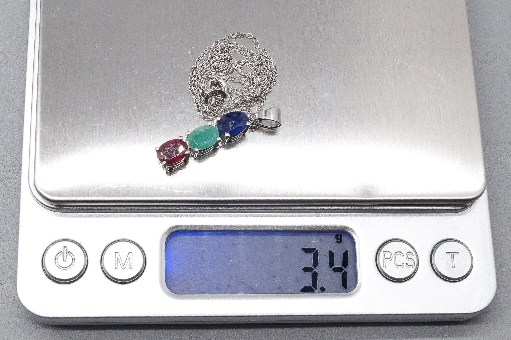 JTV's TGGC Ruby Emerald Sapphire Sterling Silver Necklace 18"