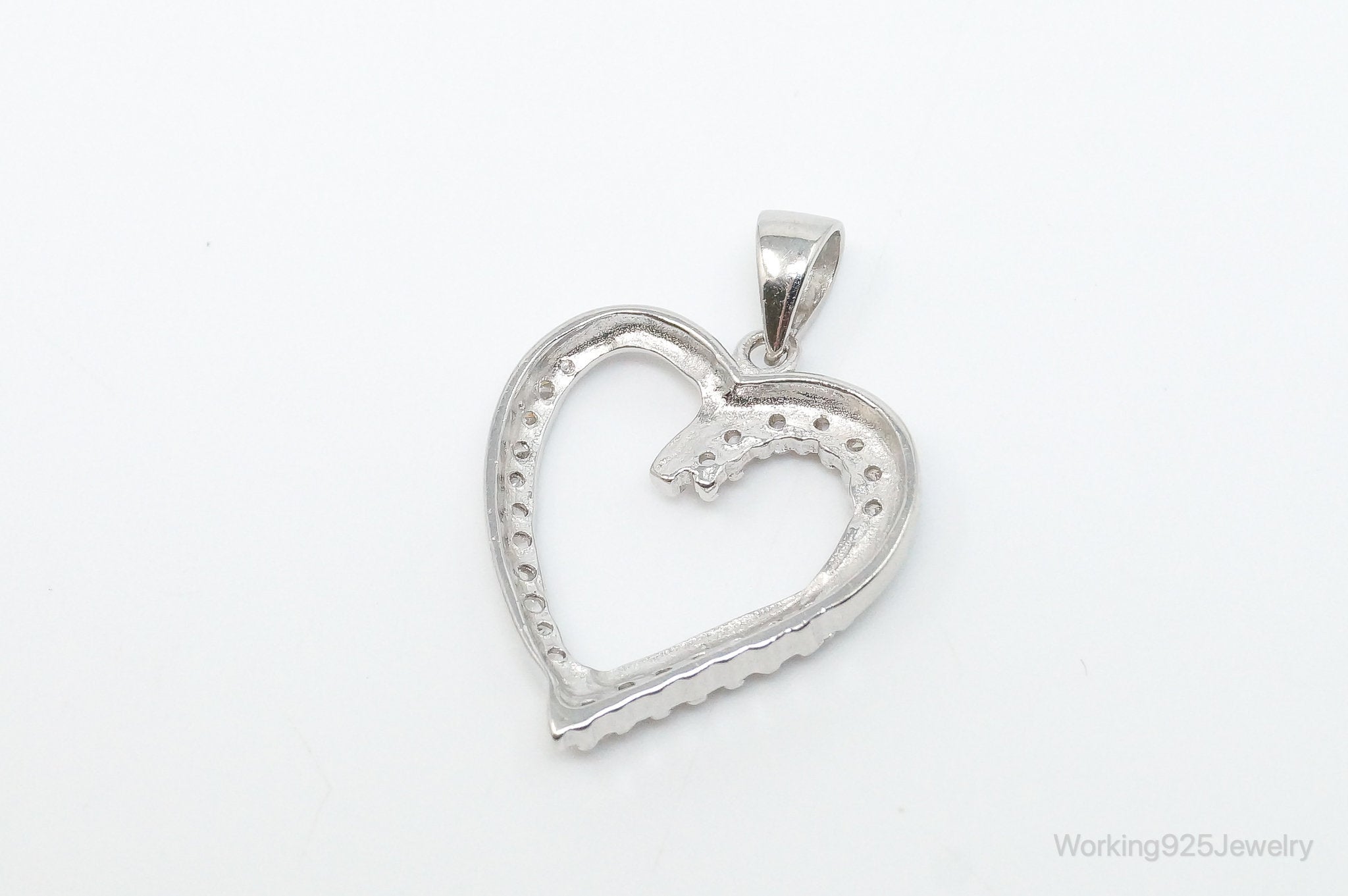 Vintage Open Heart Cubic Zirconia Accented Sterling Silver Pendant