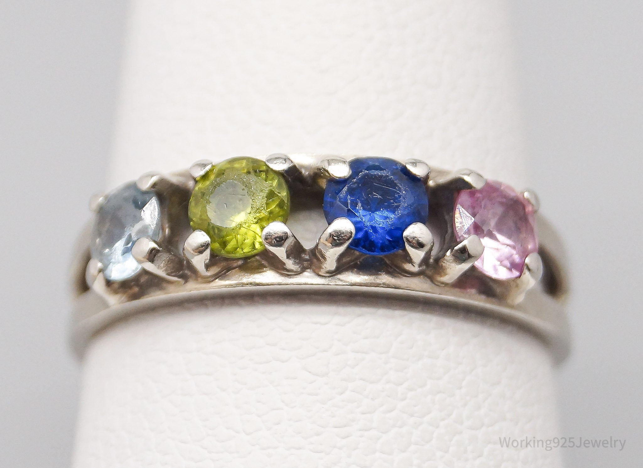 Vintage Mid Century Multi Gemstone 10K White Gold Ring - Size 6.75