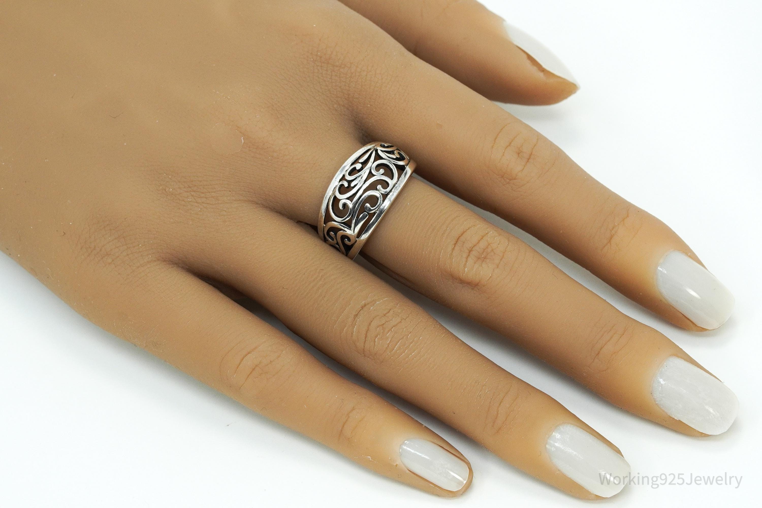 Vintage Wave Swirls Sterling Silver Ring - Size 8.75