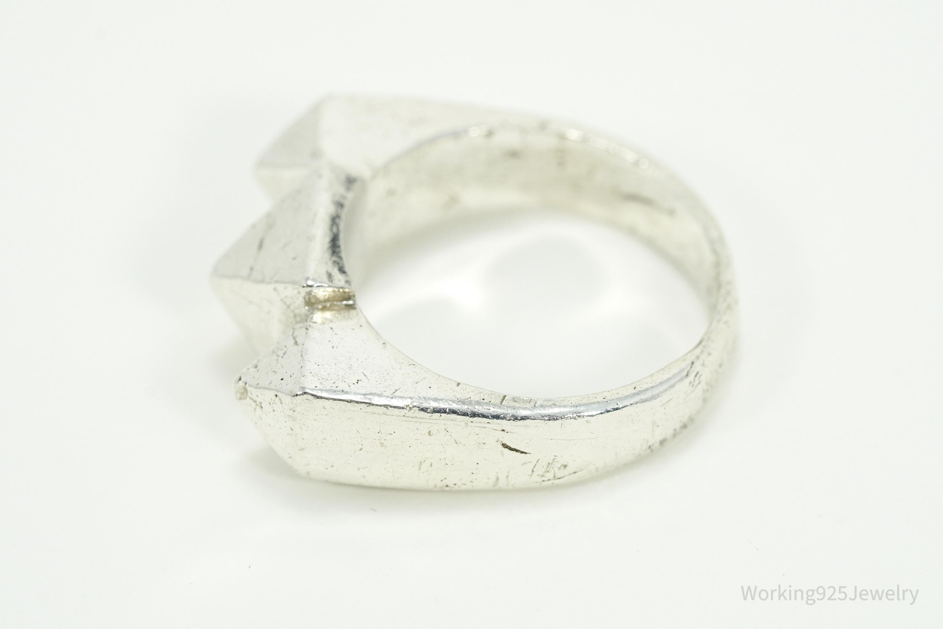 Vintage Triple Pyramid Silver Handmade Band Ring - Size 9
