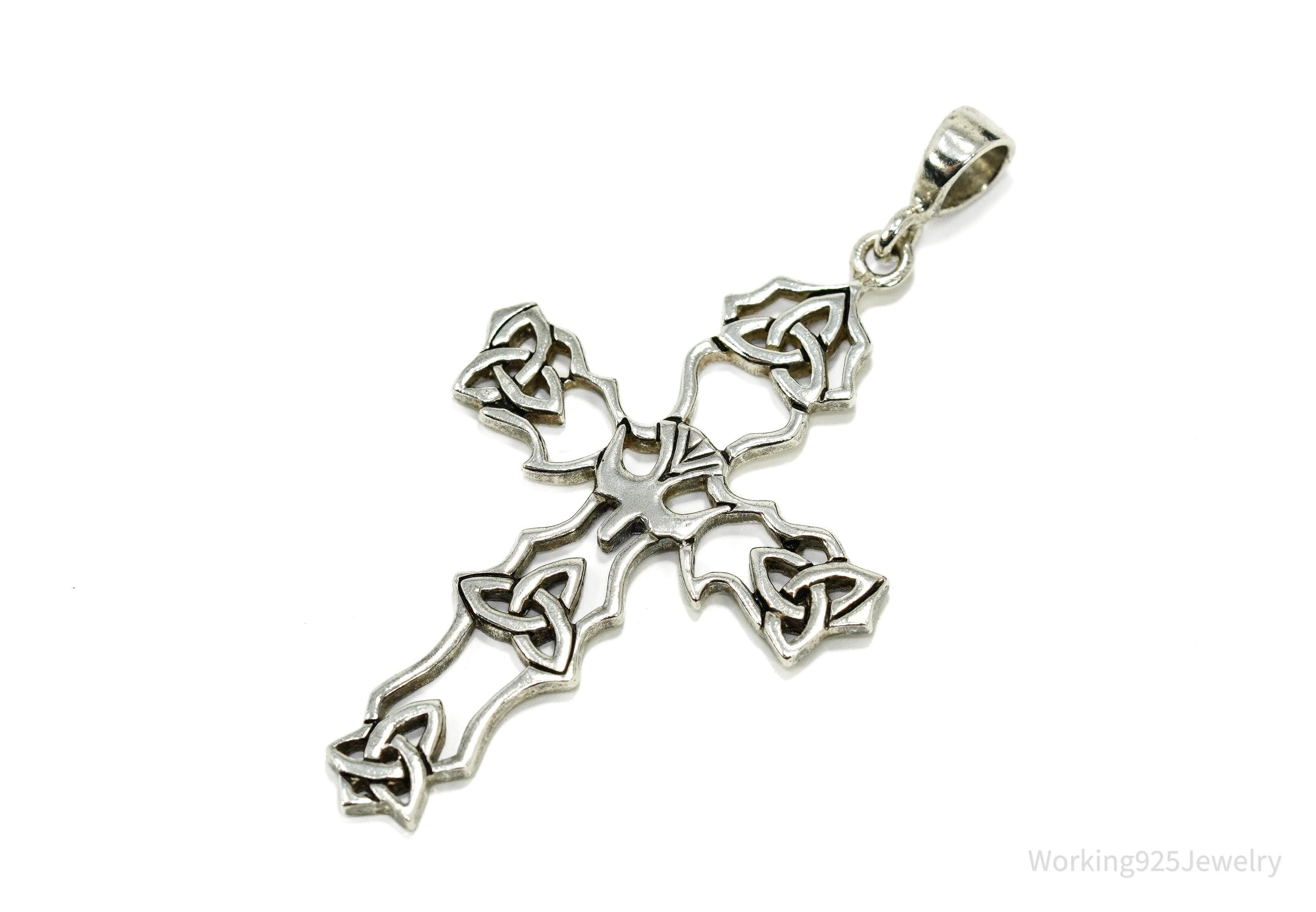 Vintage Large Celtic Sterling Silver Pendant 2.5"