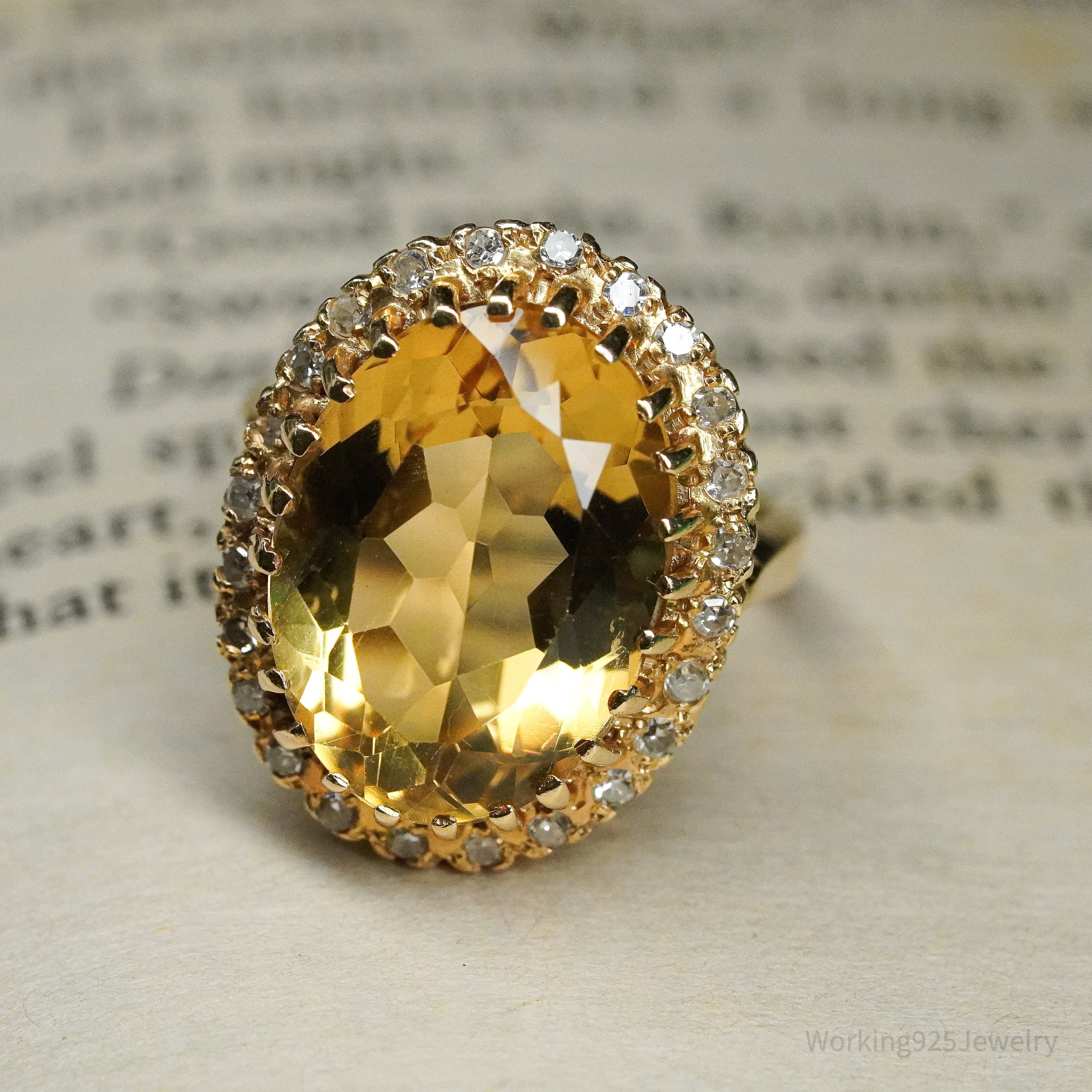 14K Yellow Gold, Diamond & Citrine Ring - Size 6.5