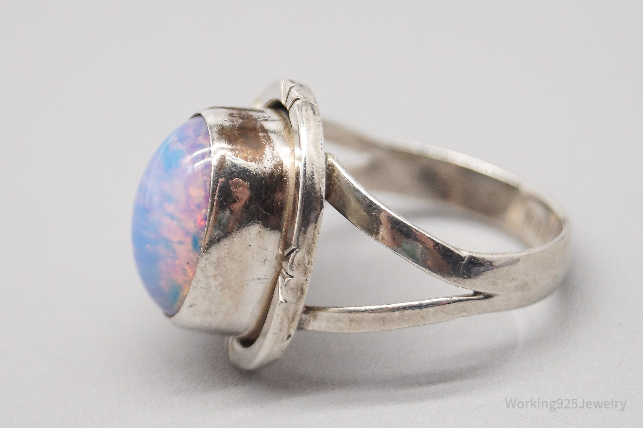 Vintage Mexico Faux Opal Sterling Silver Ring - Size 7.5