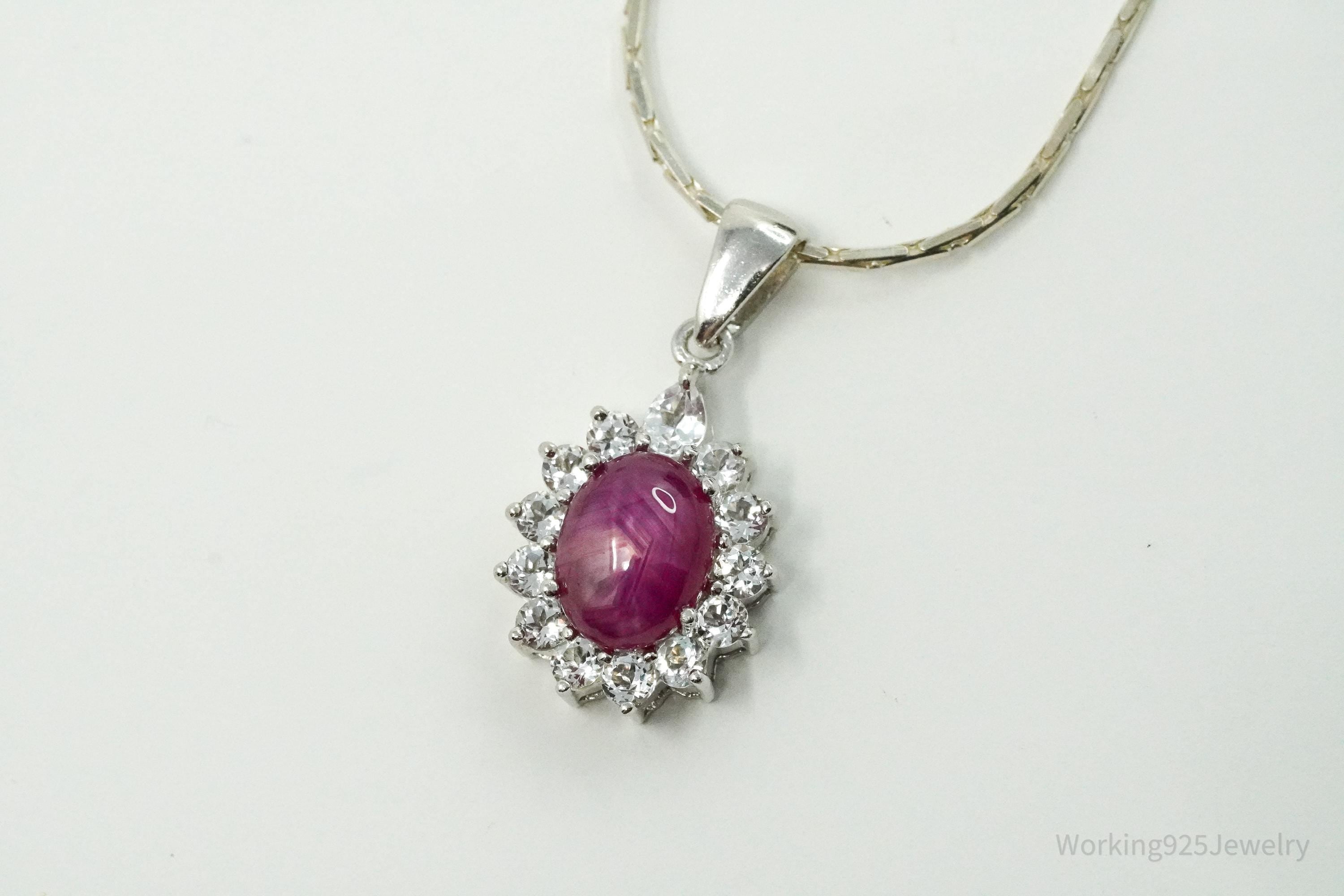 TGGC Ruby & White Sapphire Sterling Silver Necklace 18"