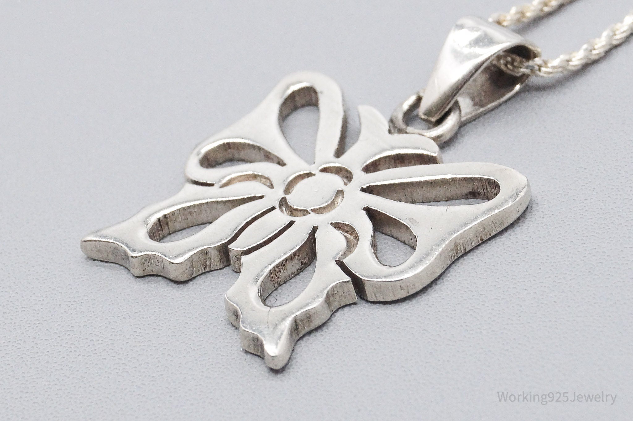 Vintage Butterfly Sterling Silver Necklace 24"