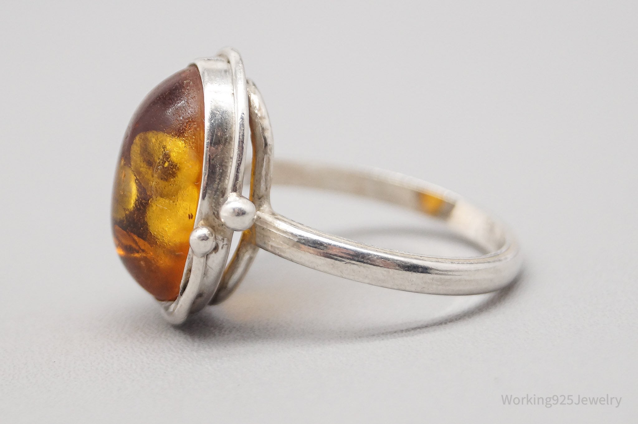 Vintage Amber Silver Ring - Size 7.5