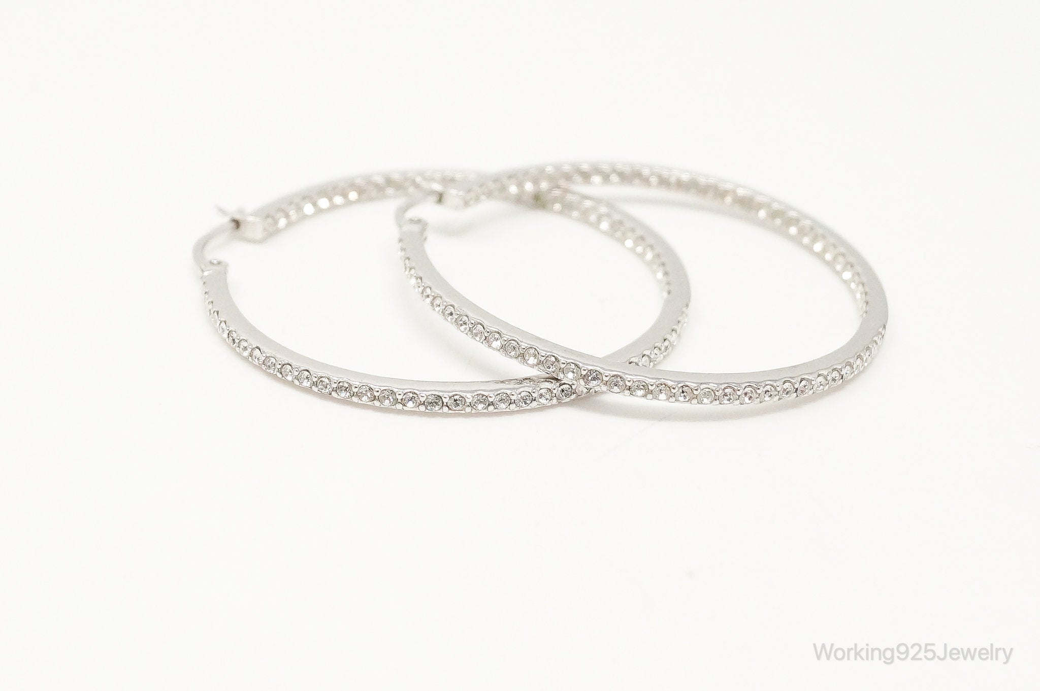 Designer VO Cubic Zirconia Sterling Silver Hoop Earrings