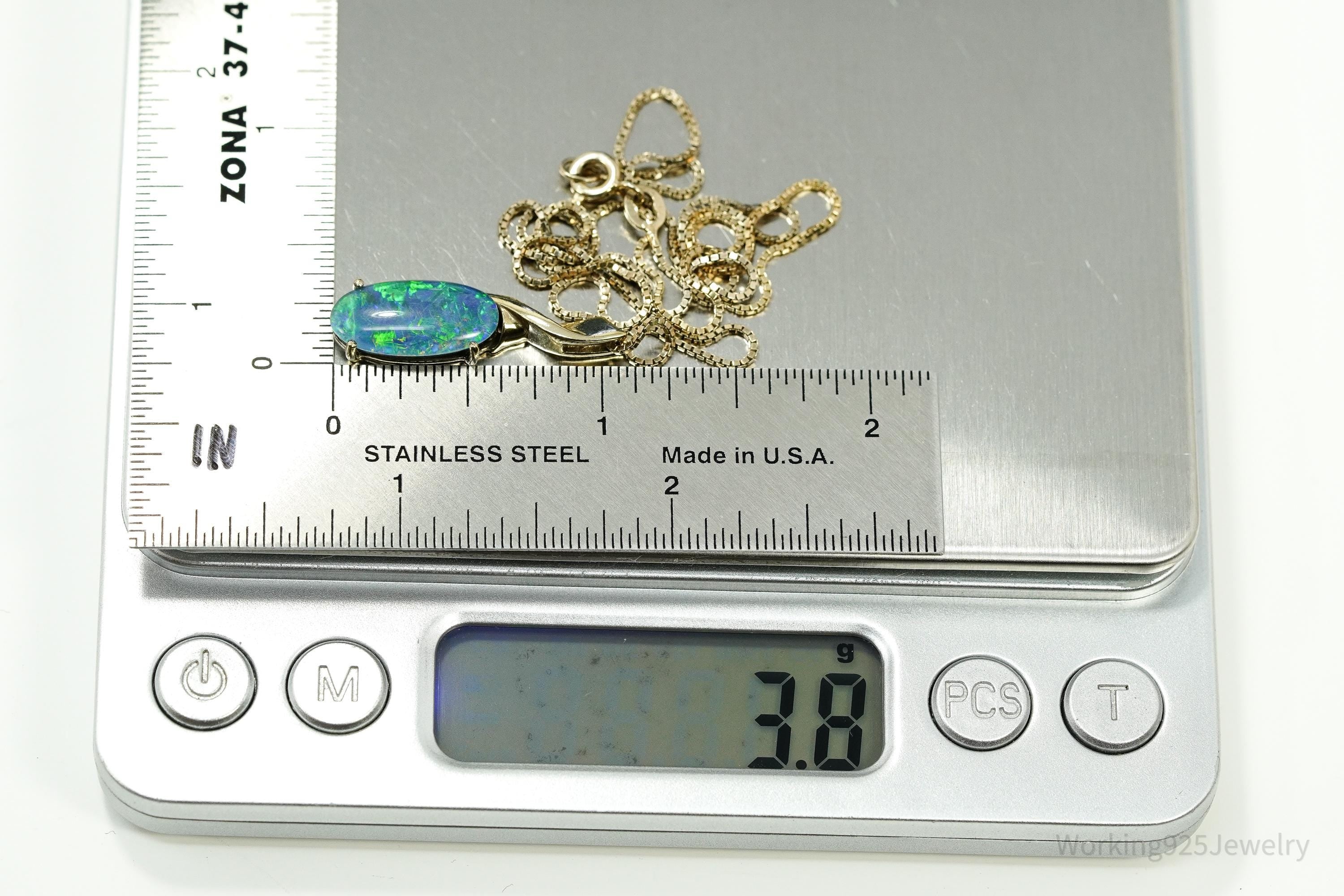 Vintage Blue Opal Triplet Gold Vermeil Sterling Silver Necklace 18"