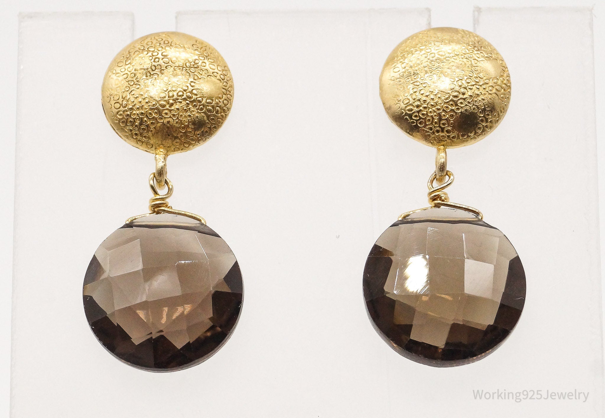 Vintage Smoky Topaz Gold Vermeil Sterling Silver Earrings