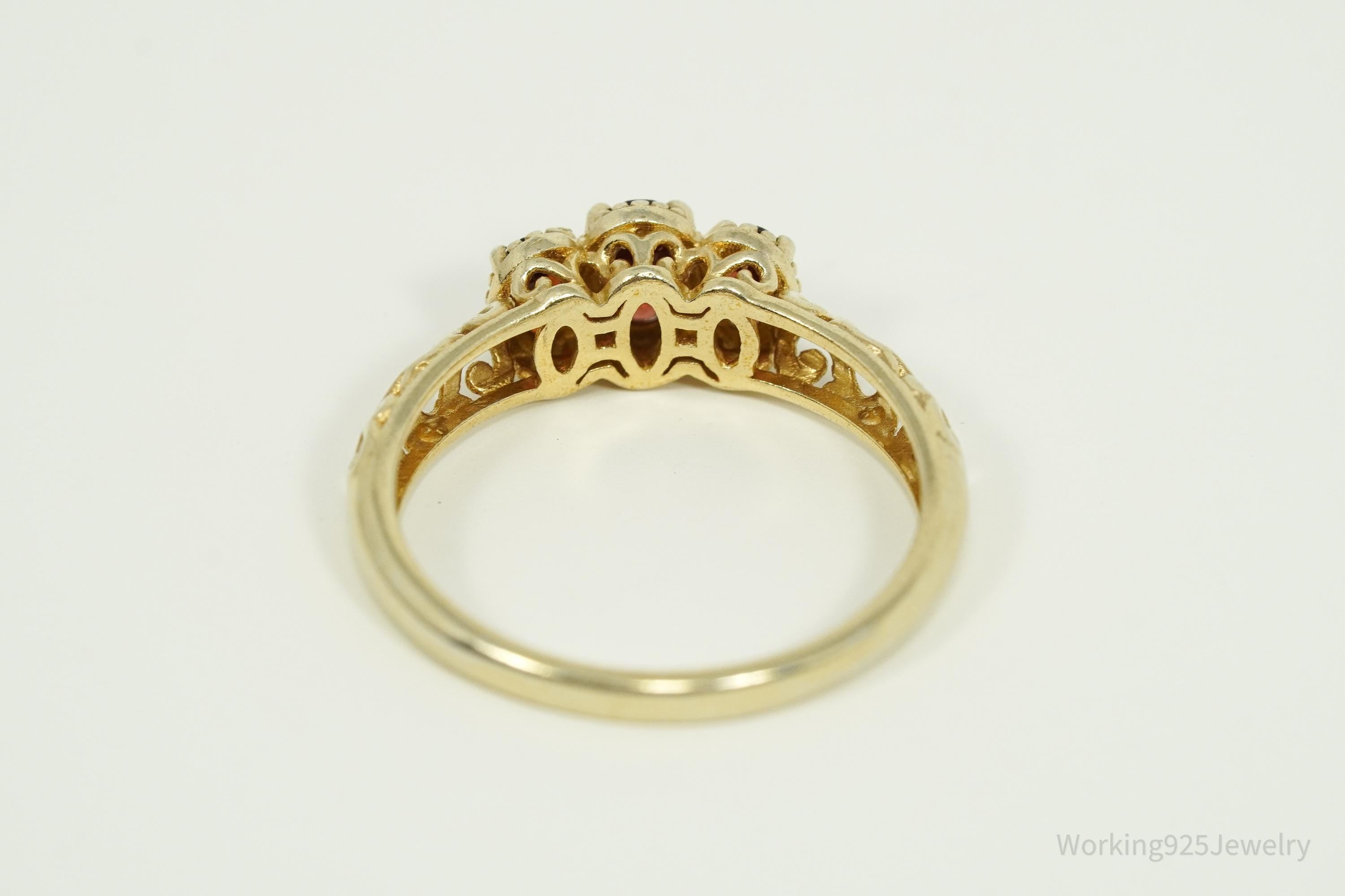 Vintage Garnet Gold Vermeil Sterling Silver Ring - Size 10.25