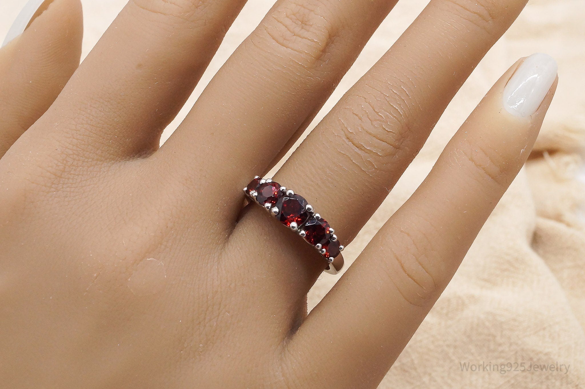 Vintage Garnet Sterling Silver Ring - Size 7
