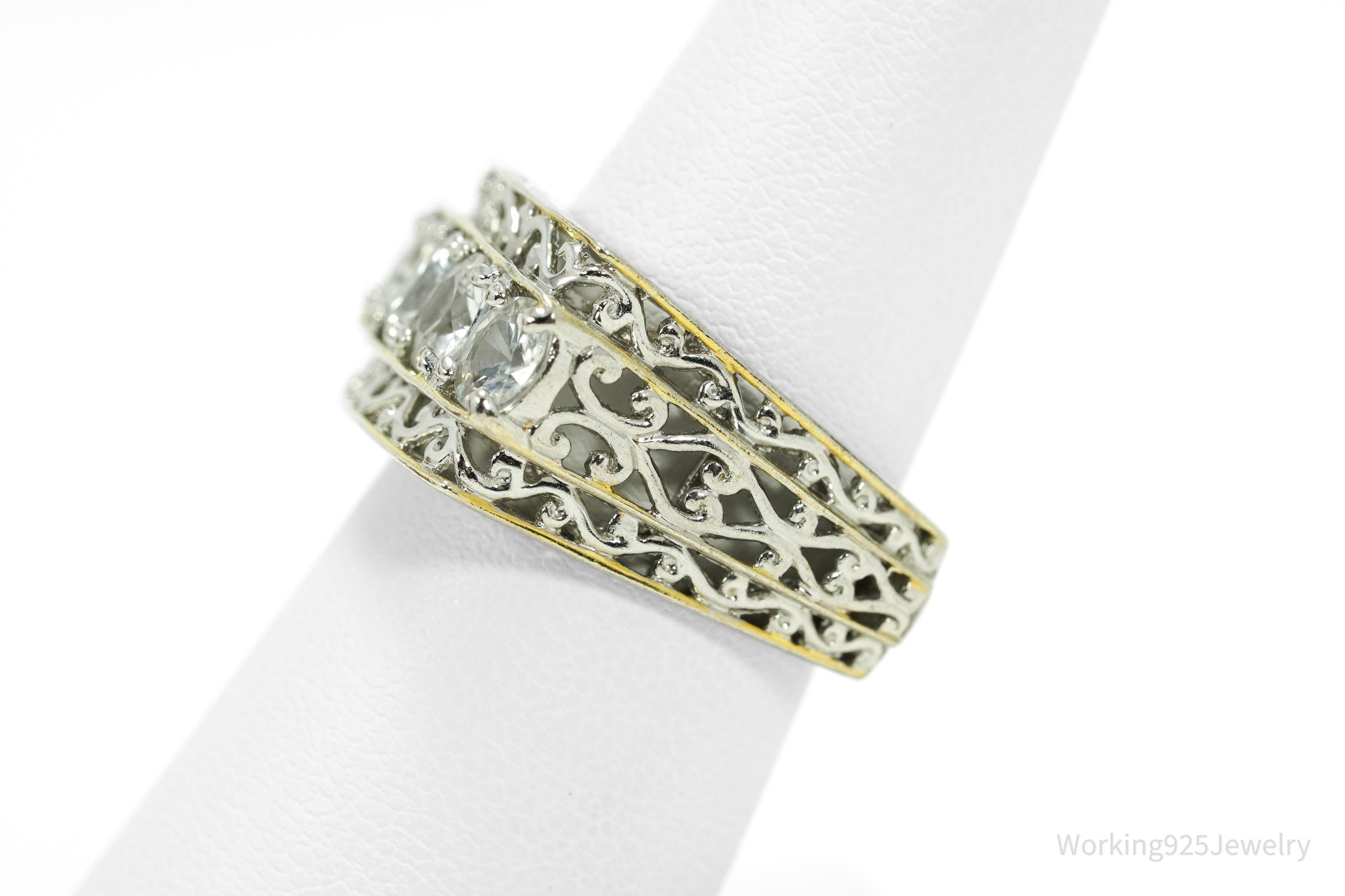 Michael Valitutti White Topaz Gold Vermeil Palladium Sterling Silver Ring Size 7.5