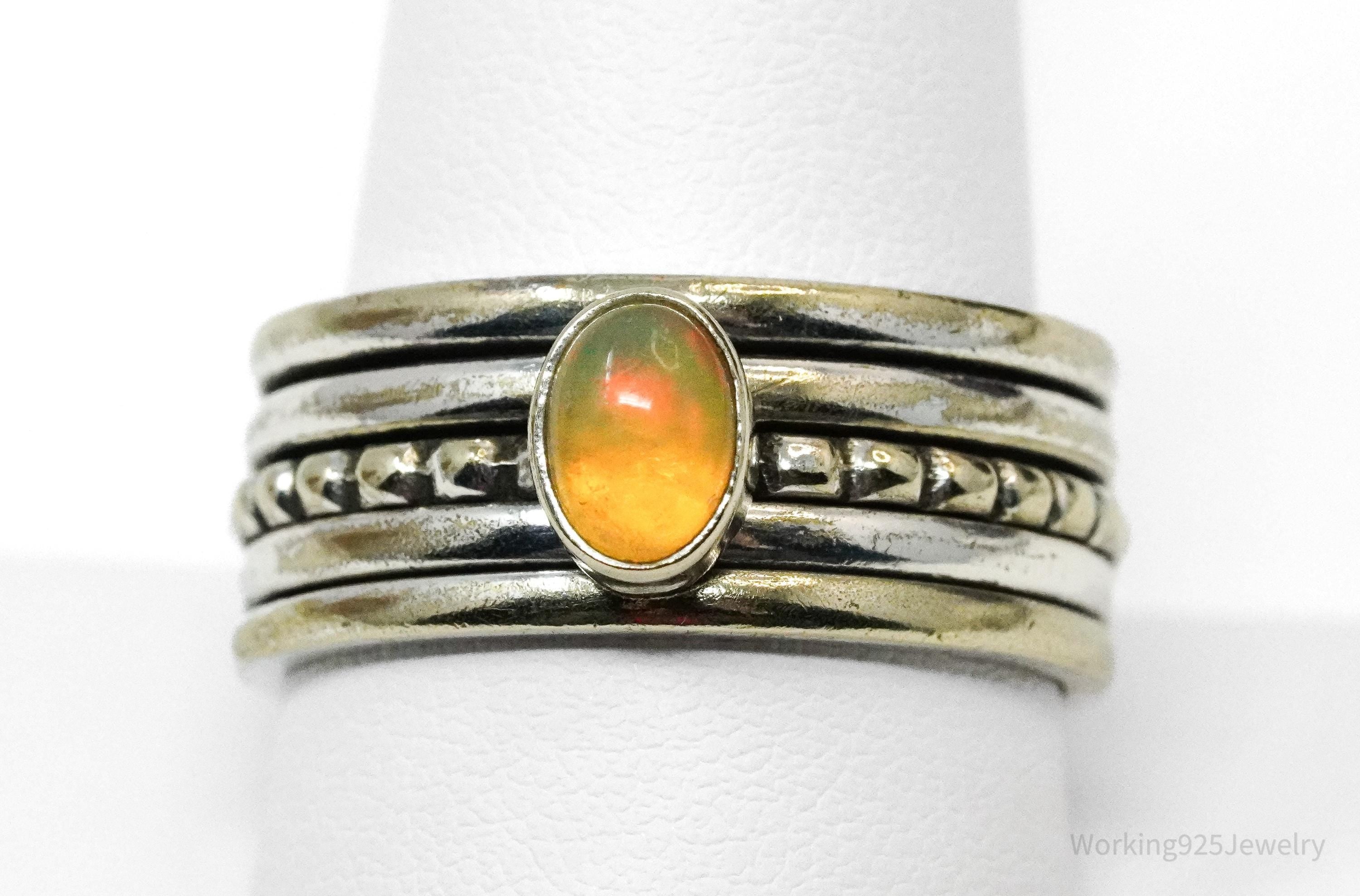 Vintage Opal Gold Wash & Sterling Silver Spinner Band Ring- Size 10.75