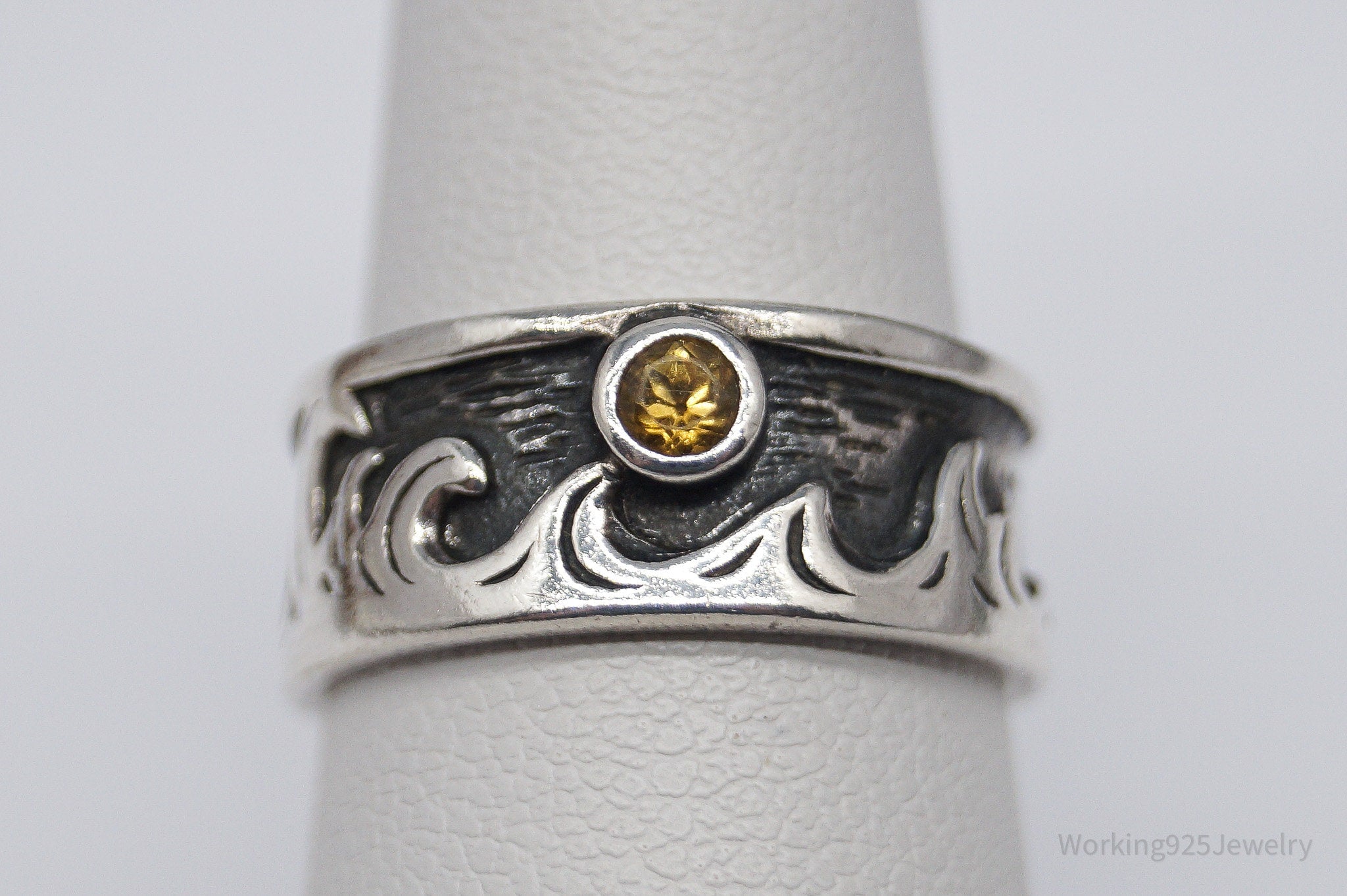 Vintage Boma Citrine Moon & Waves Sterling Silver Band Ring - Size 6.25