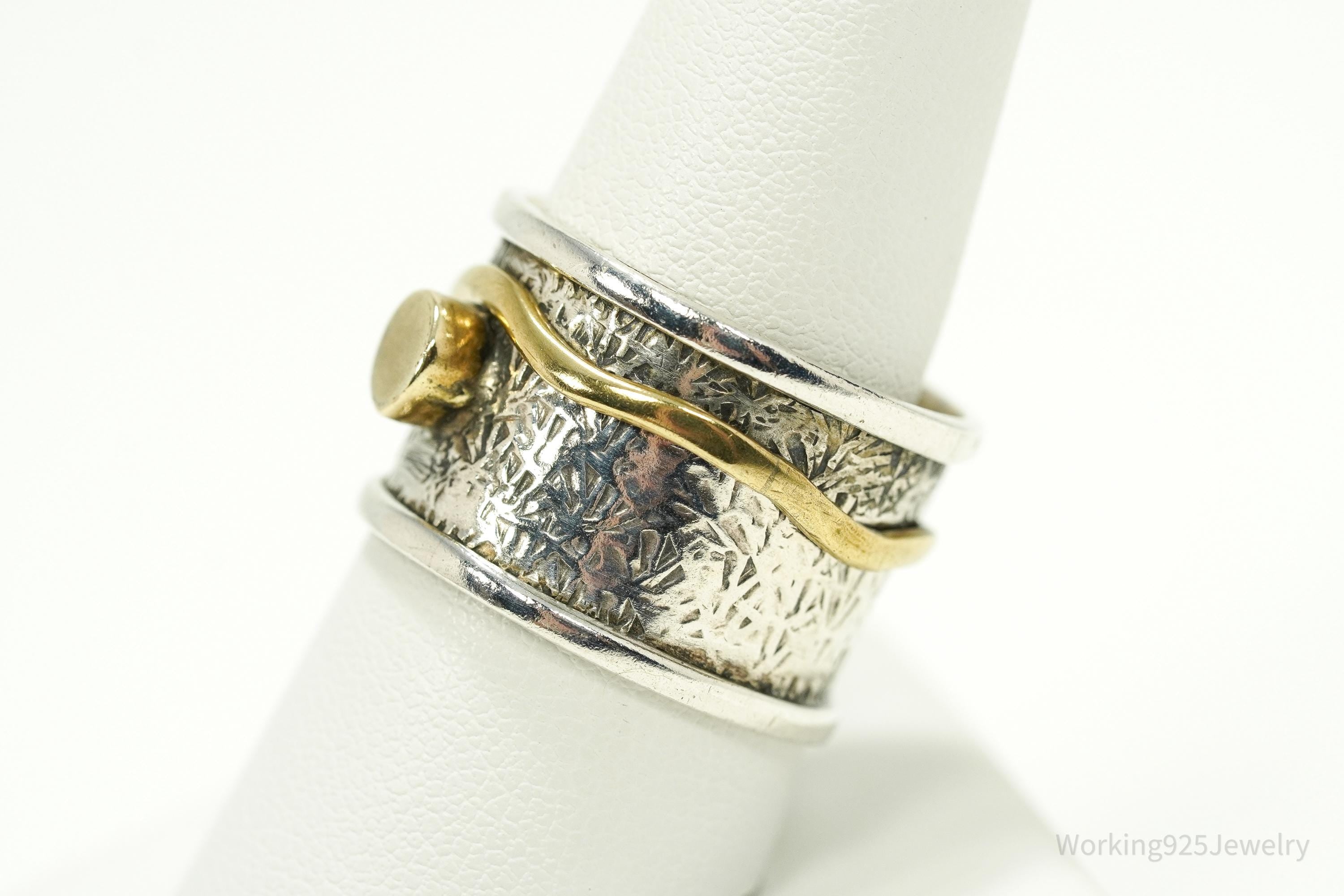 Vintage Brass Sterling Silver Band Ring- Size 9.75