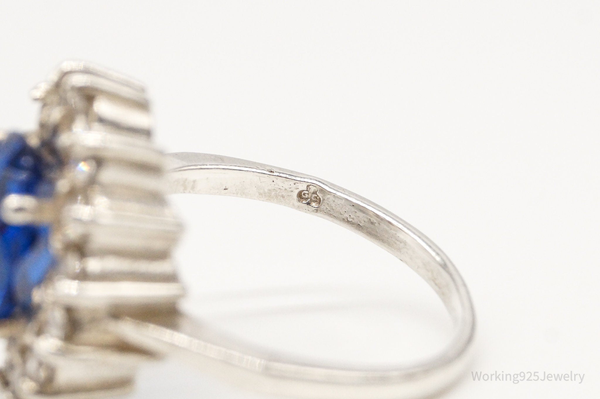 Vintage Dark Blue Topaz Birmingham Sterling Silver Ring - Size 6.5