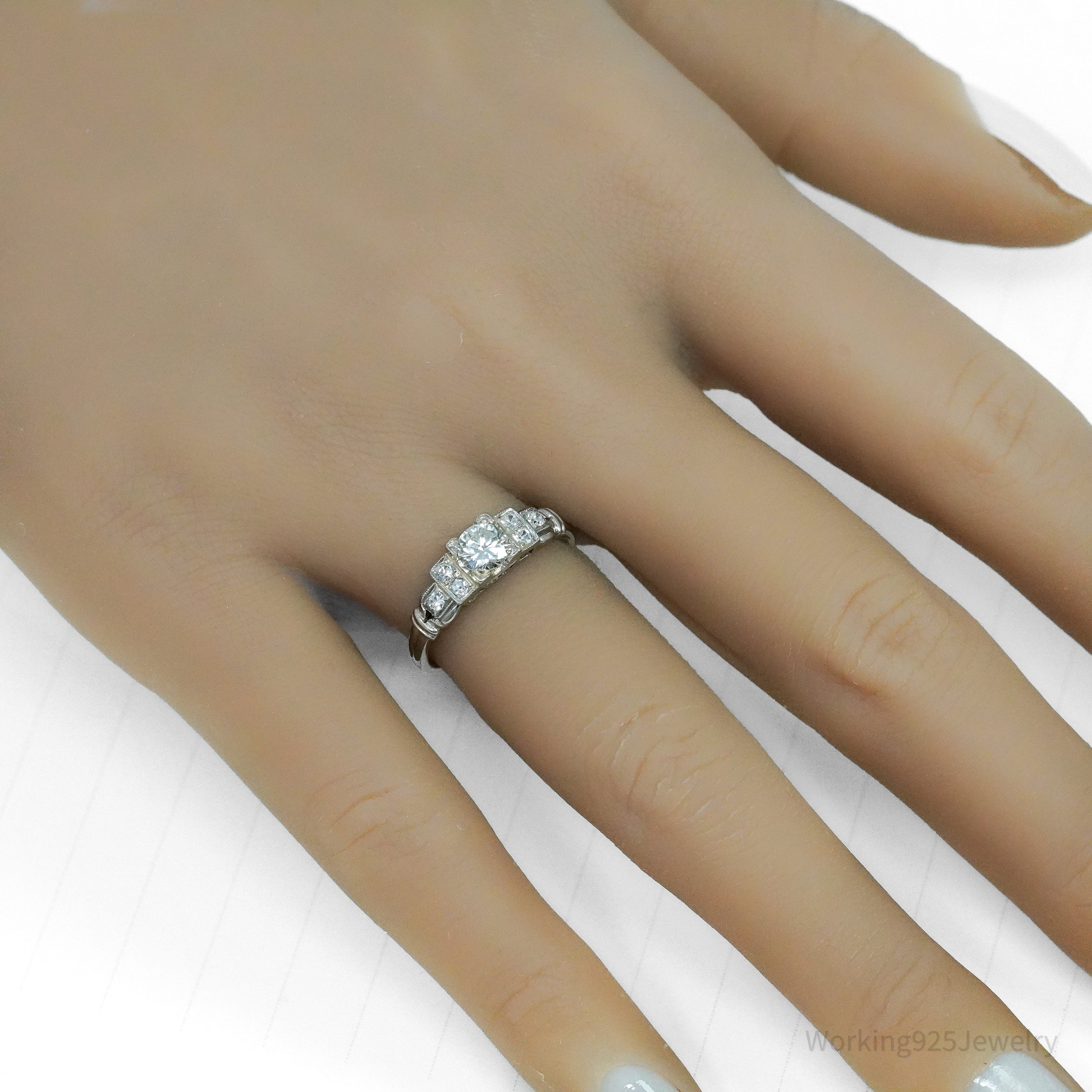 1930s Belais brothers 18K White Gold & Diamond Ring - Size 5 3/4