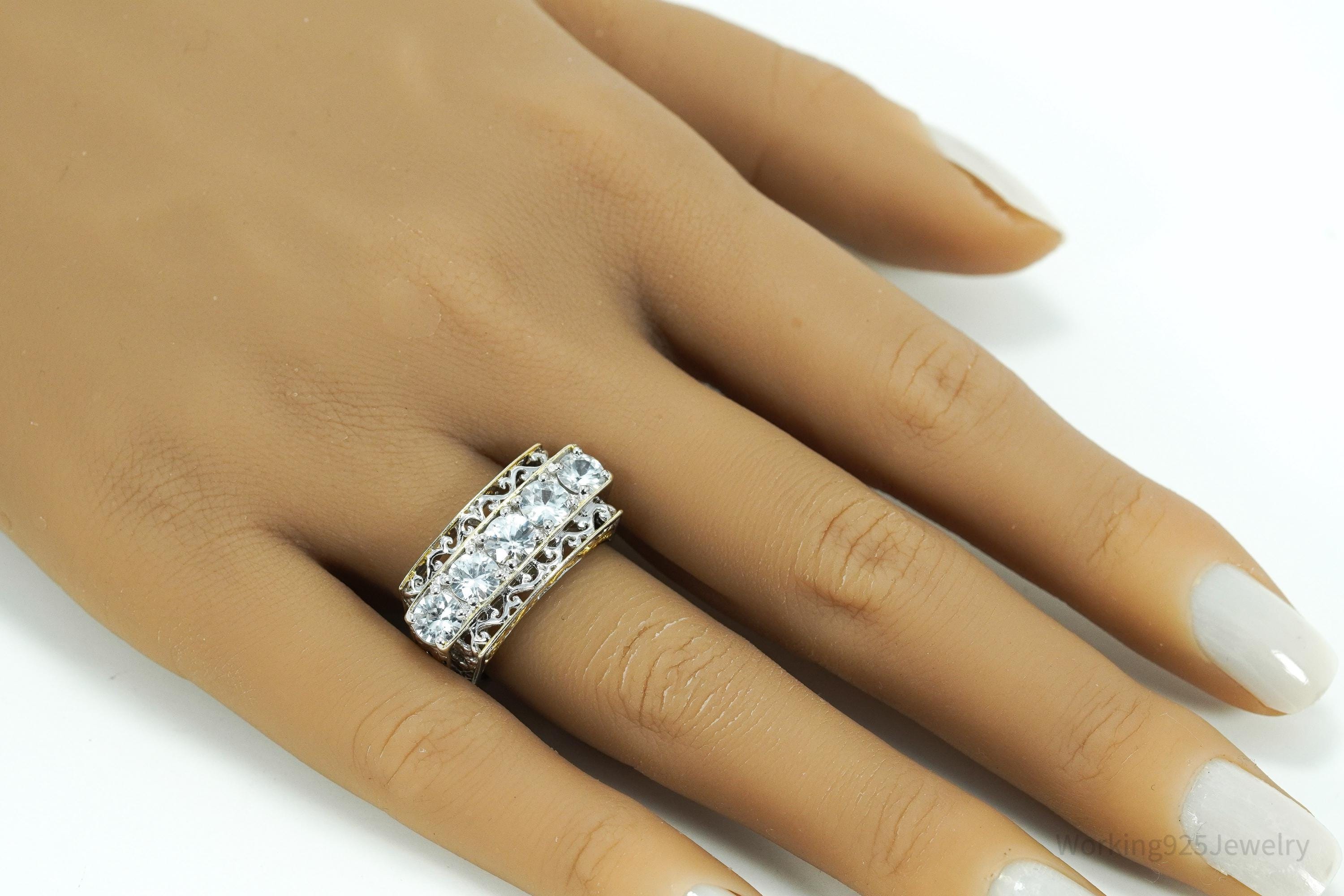 Michael Valitutti White Topaz Gold Vermeil Palladium Sterling Silver Ring Size 7.5