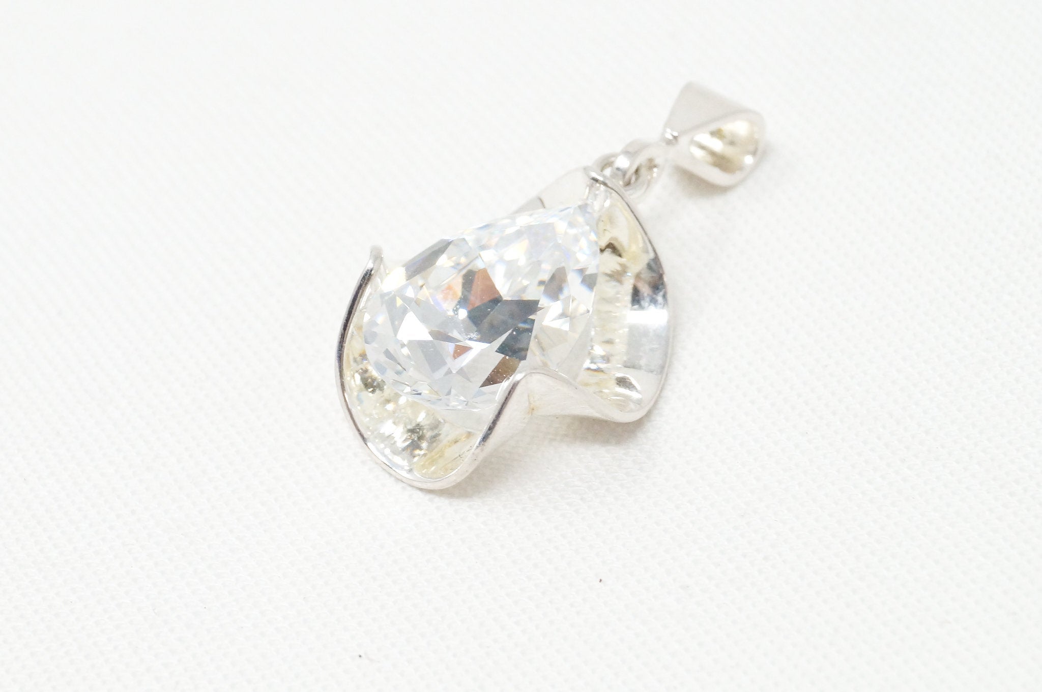 Vintage Southwestern Style Large Cubic Zirconia Stone Sterling Silver Pendant