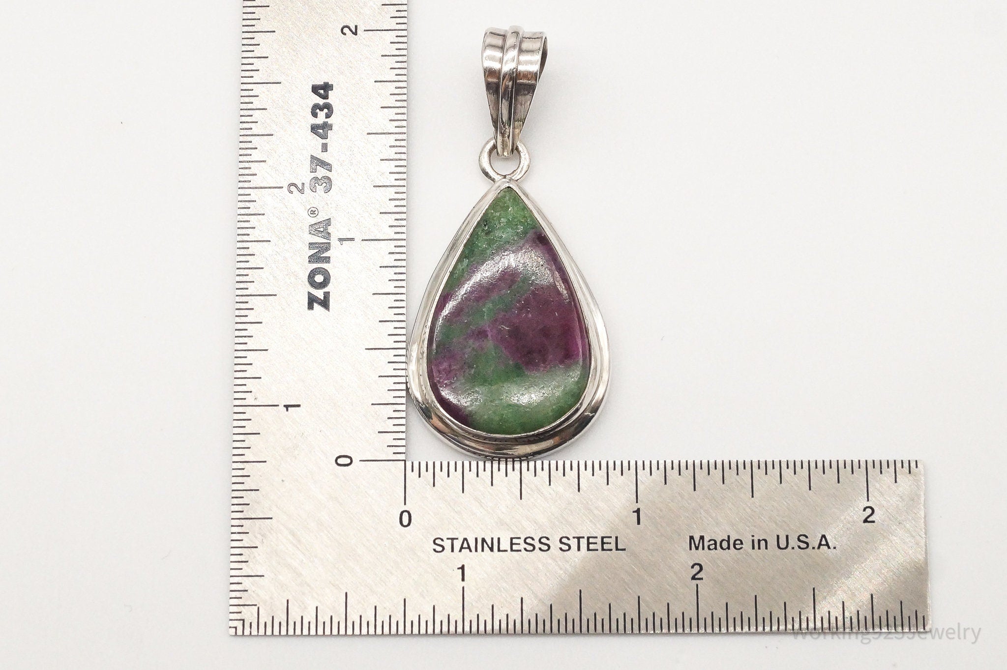 Vintage Large Anyolite Ruby-Zoisite Sterling Silver Pendant