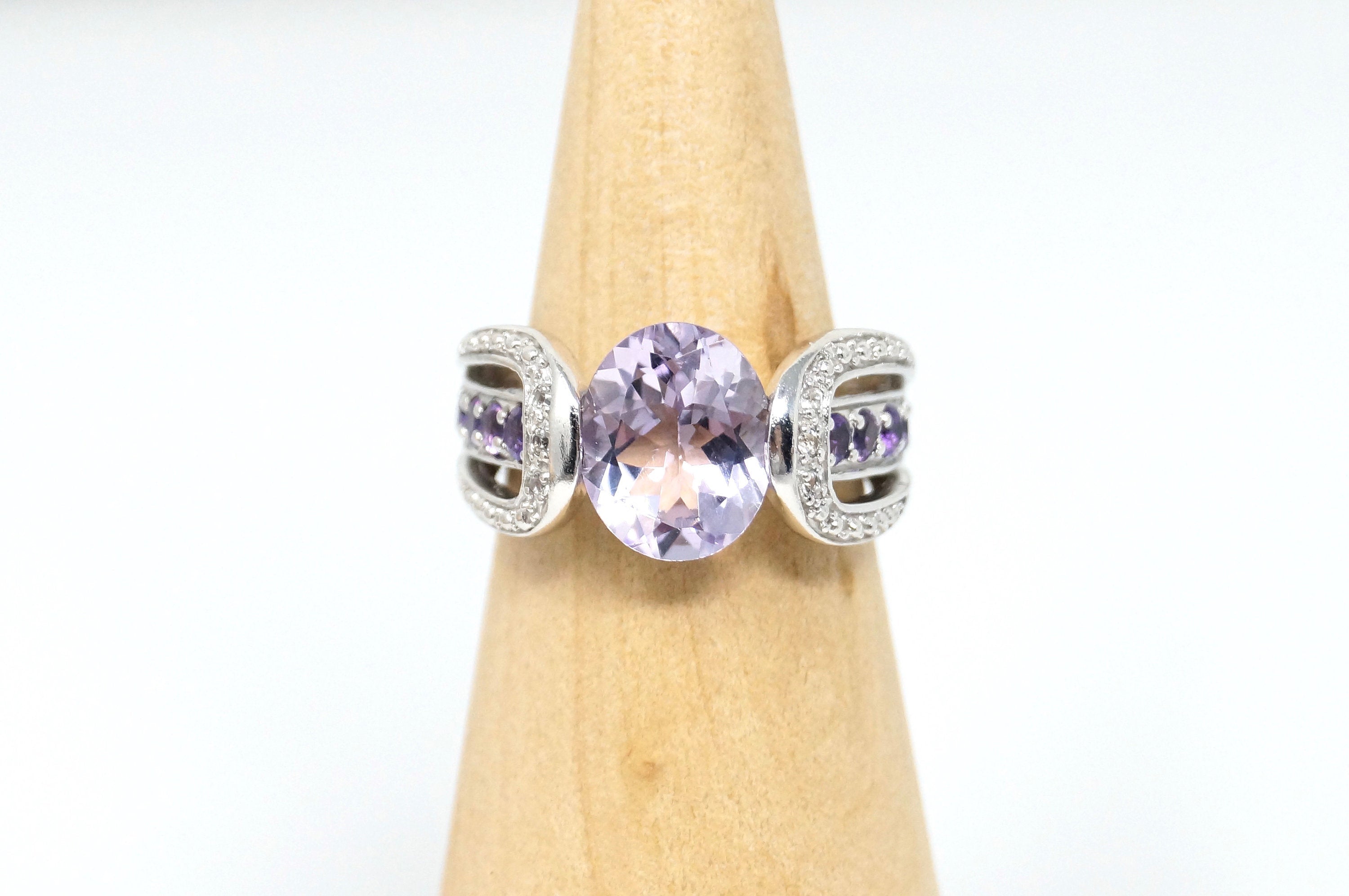 Vintage Designer Amethyst Cz Art Deco Style Sterling Silver Statement Ring Sz 7
