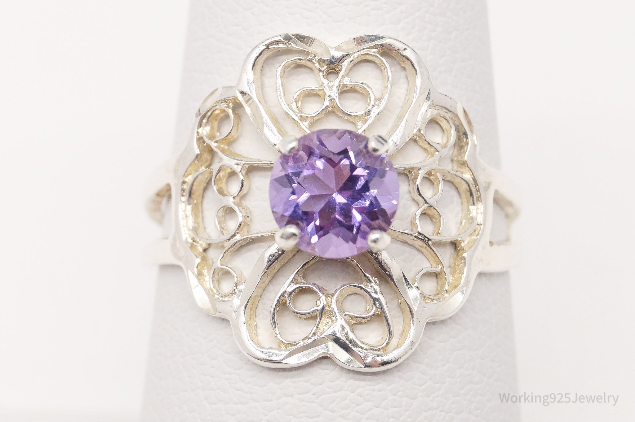 Vintage Amethyst Sterling Silver Ring - Size 7.25