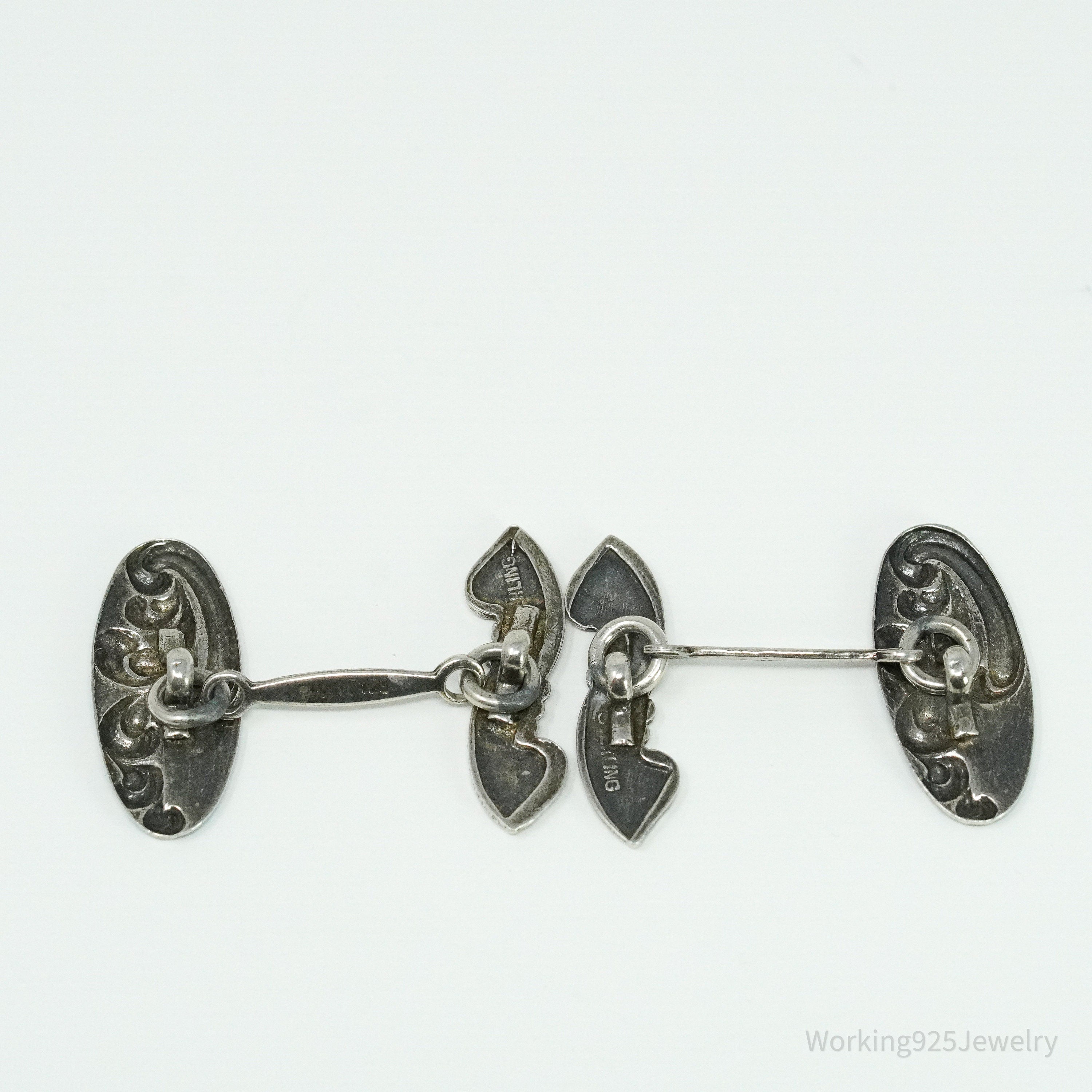 Antique Blue Enamel Sterling Silver Cufflinks