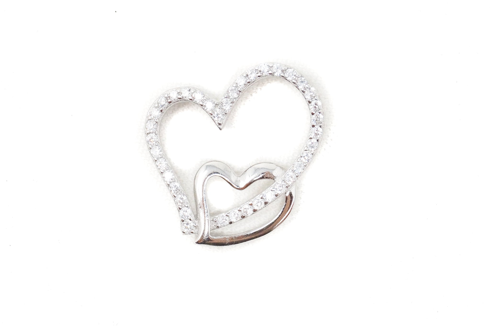 Vintage Open Hearts Collection CZ Sterling Silver Necklace Pendant