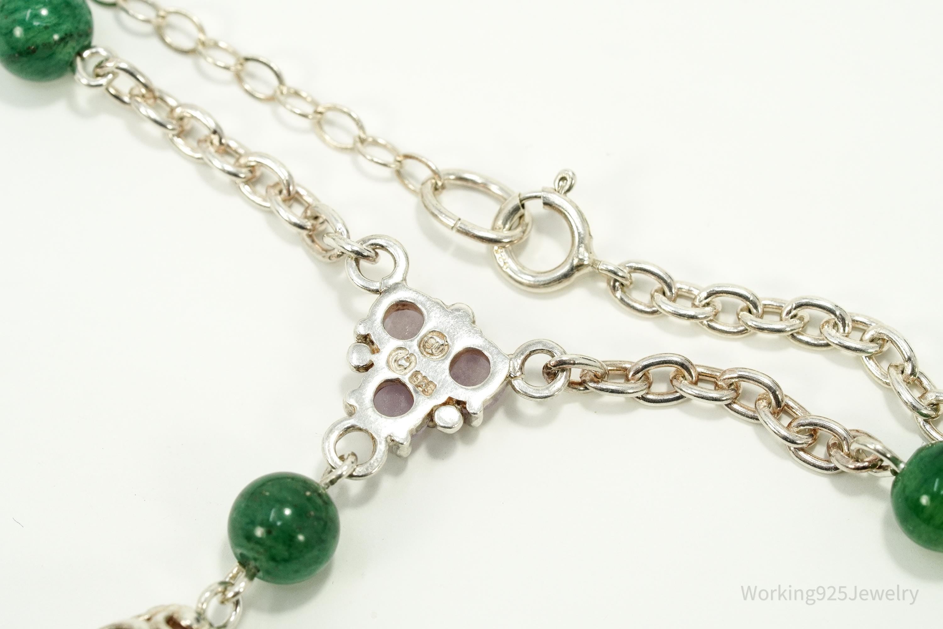 Vintage Jade & Amethyst Sterling Silver Necklace 17"
