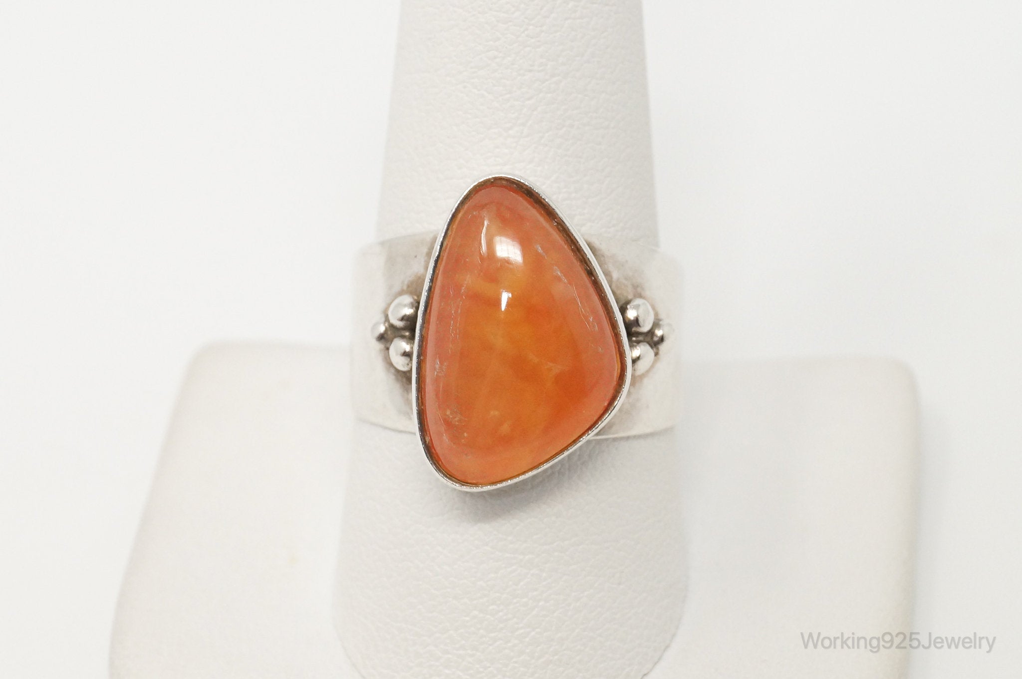 VTG Designer Desert Rose Trading Orange Gemstone Sterling Silver Ring - 10