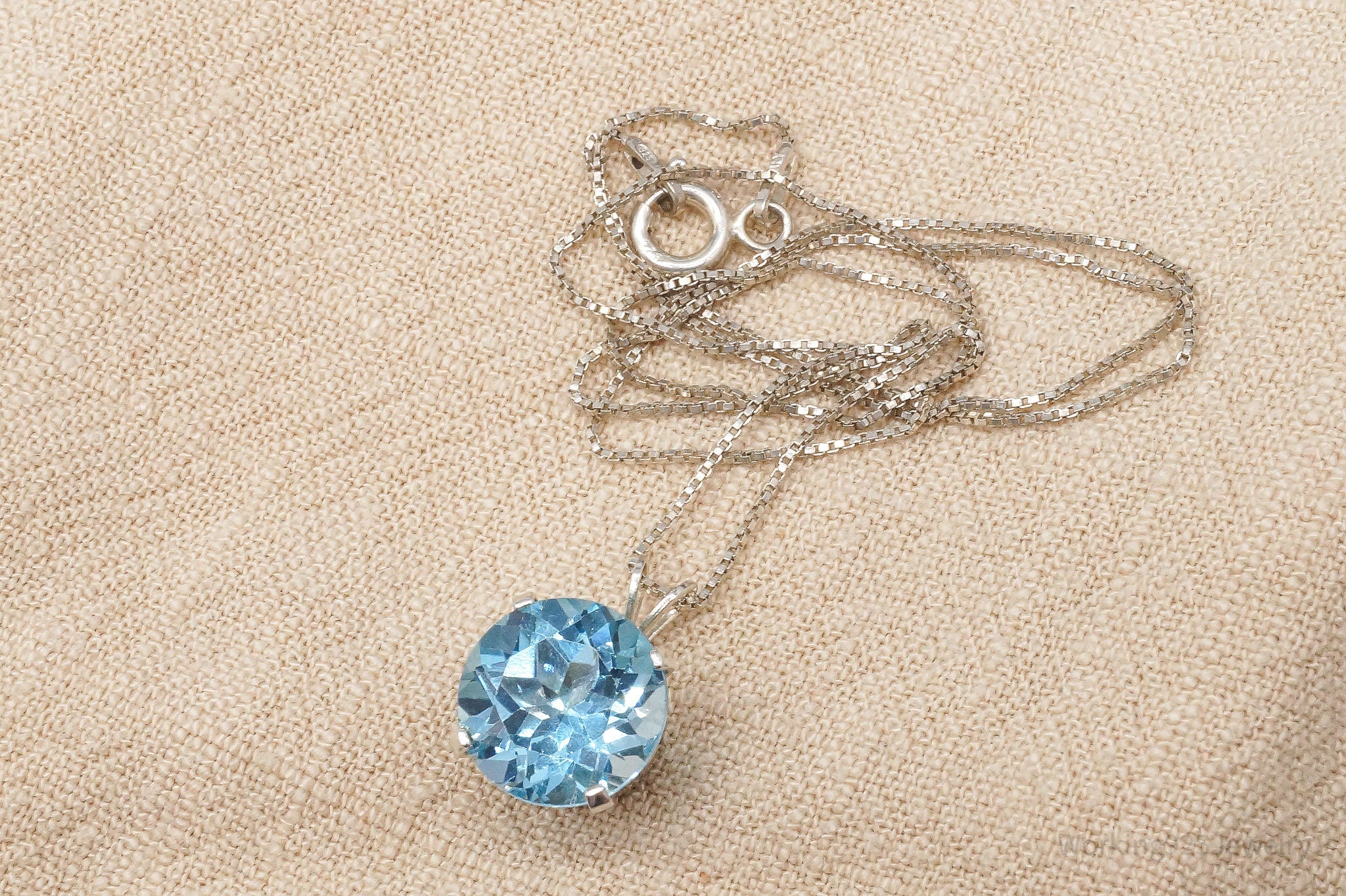 Vintage Large Blue Topaz Sterling Silver Necklace 17"