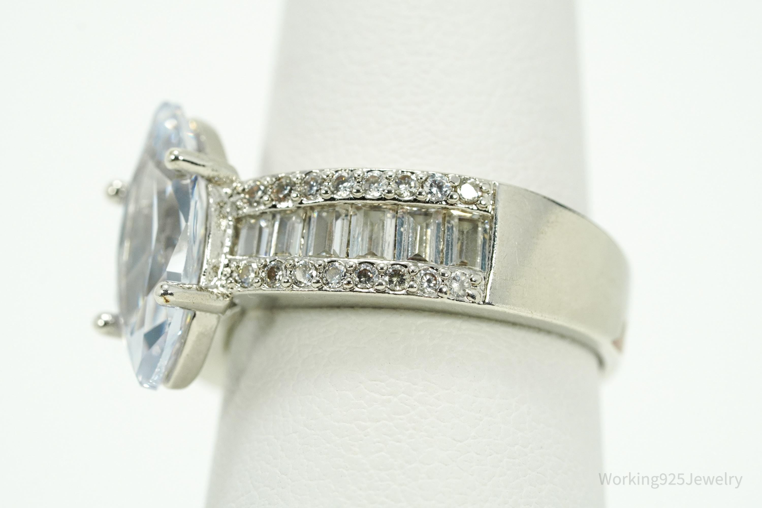 Vintage Faux Diamond Sterling Silver Plated Ring - Size 6.75