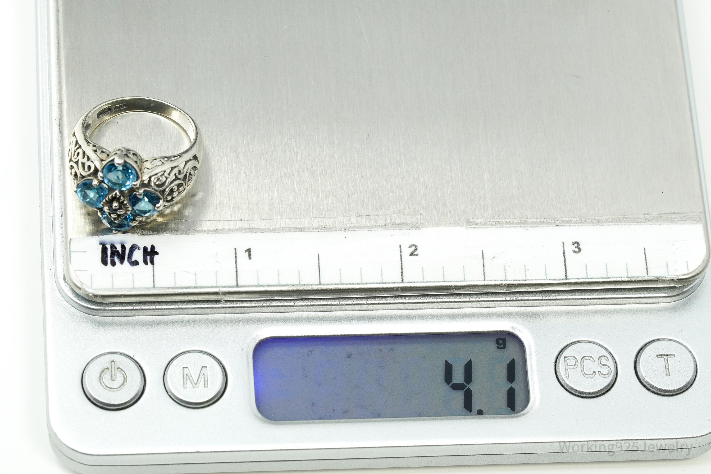 Vintage Designer CNA Blue Topaz Sapphire Sterling Silver Ring - Size 6