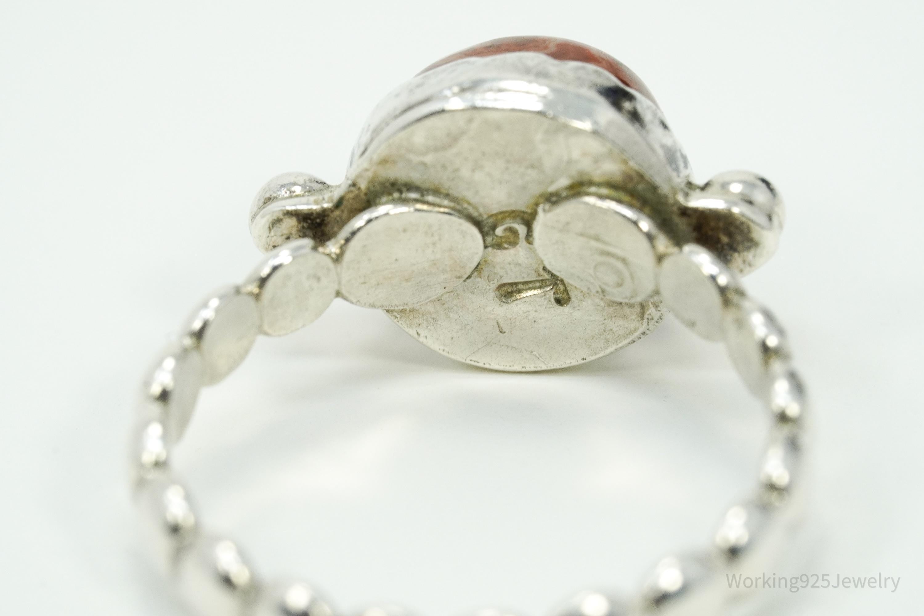 Vintage Agate Modernist Style Silver Ring - Size 7